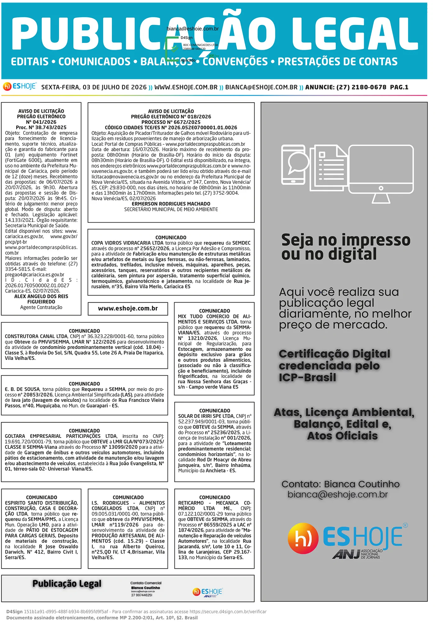 Publicação Legal 03/07/2026