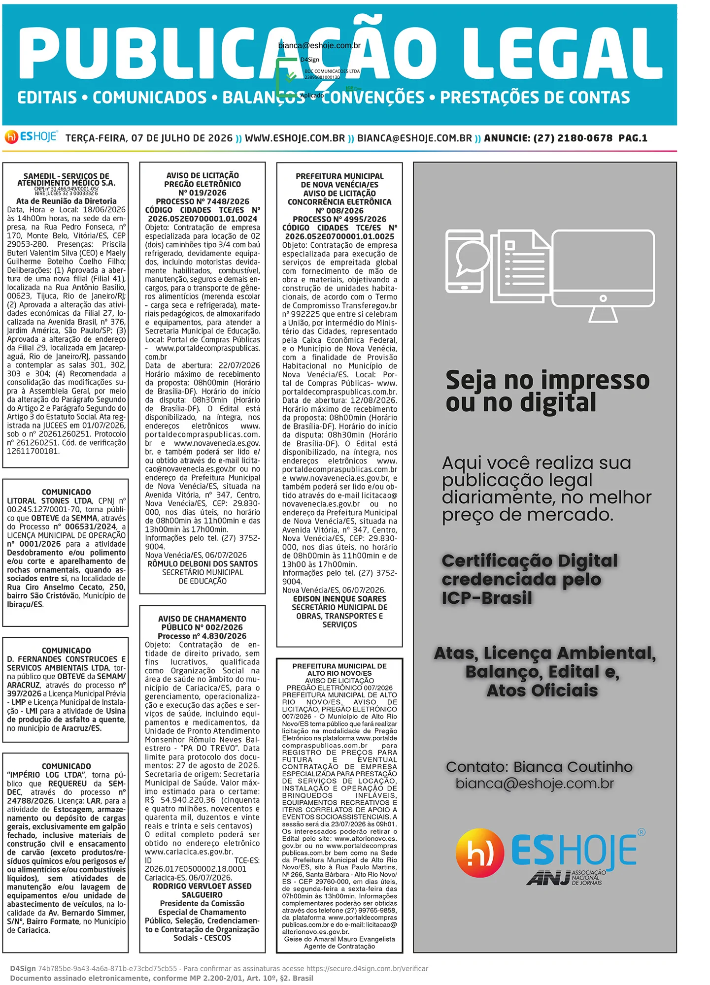 Publicação Legal 07/07/2026
