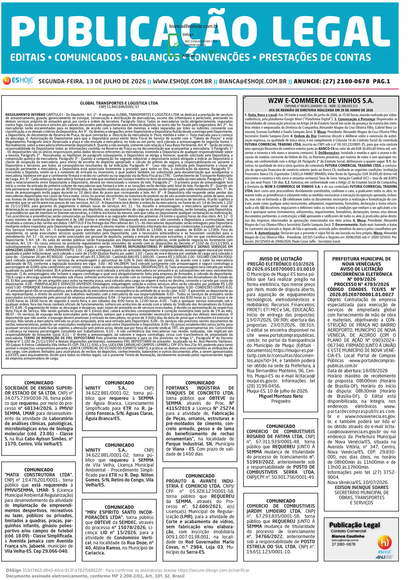 Publicação Legal 13/07/2026