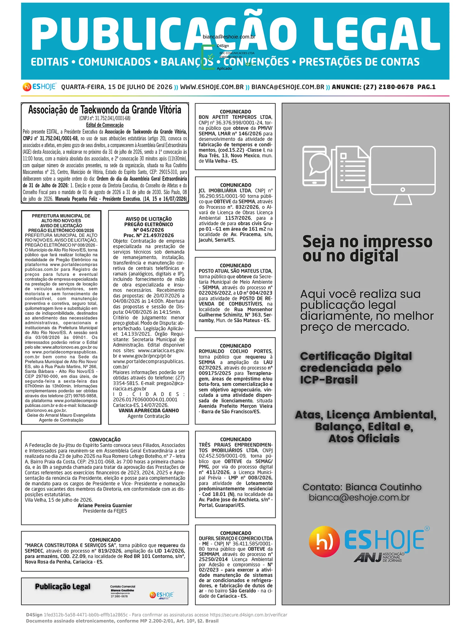 Publicação Legal 15/07/2026