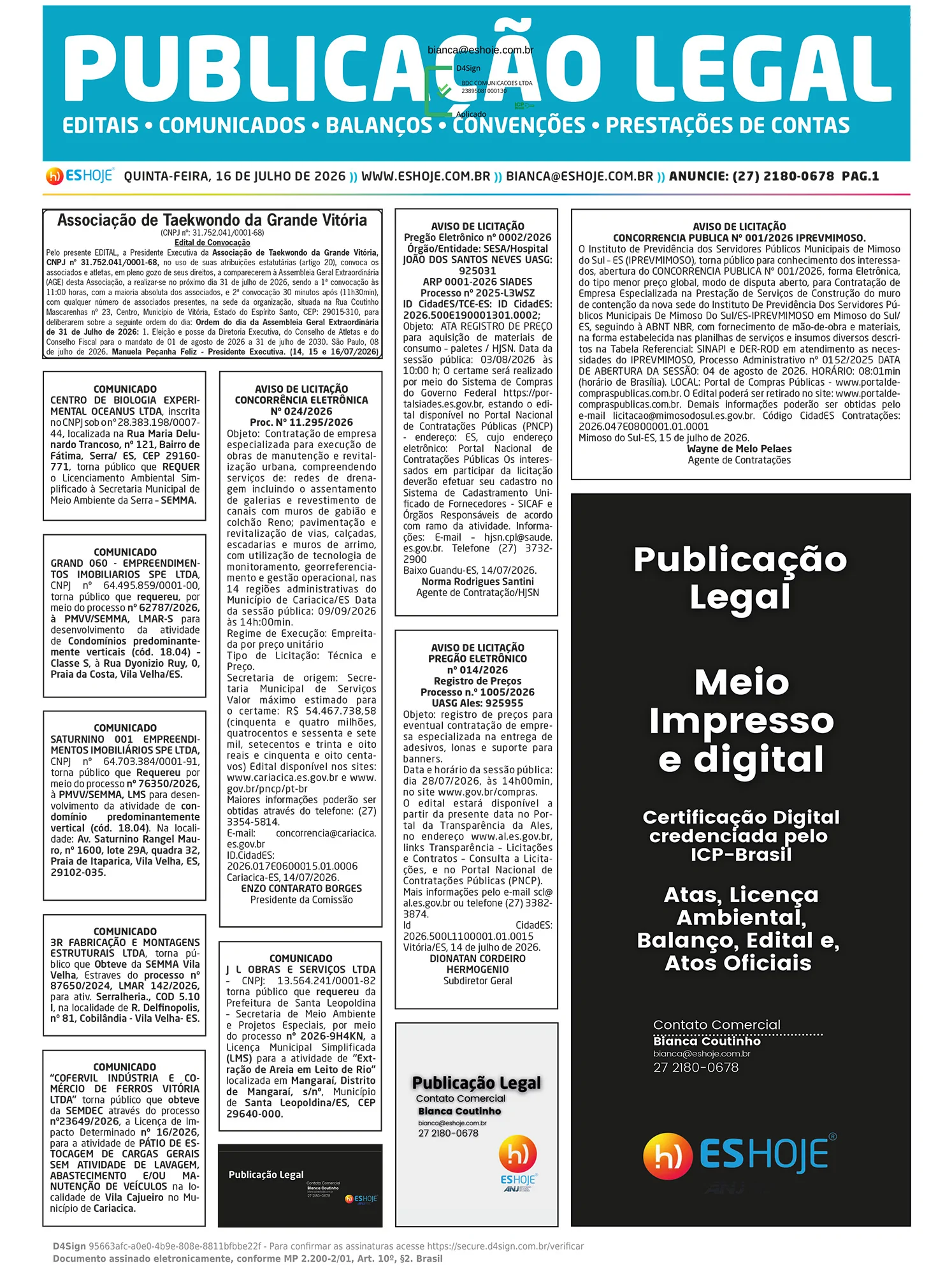 Publicação Legal 16/07/2026