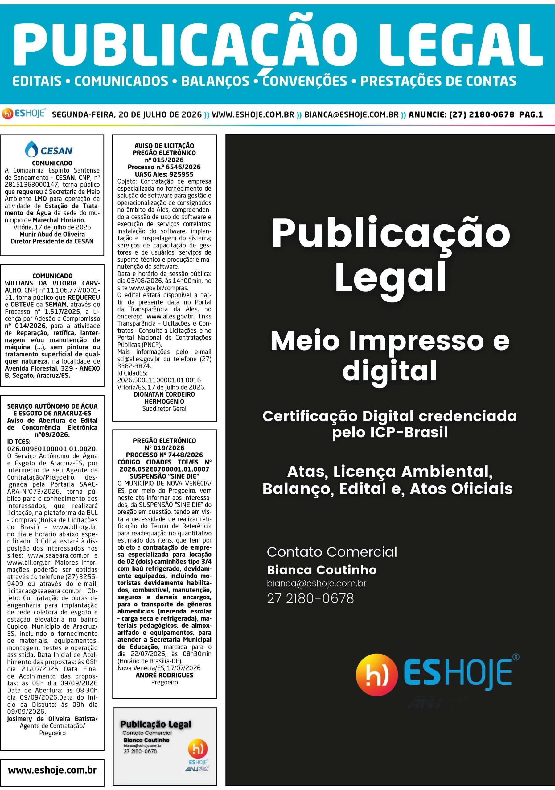 Publicação Legal 20/07/2026