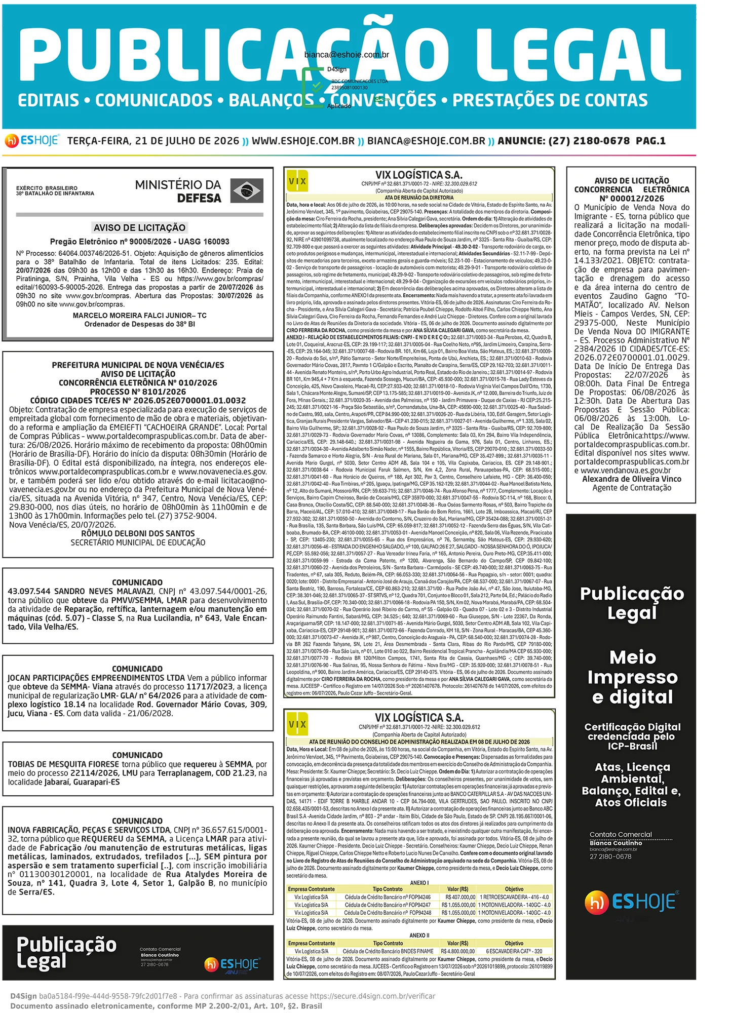 Publicação Legal 21/07/2026
