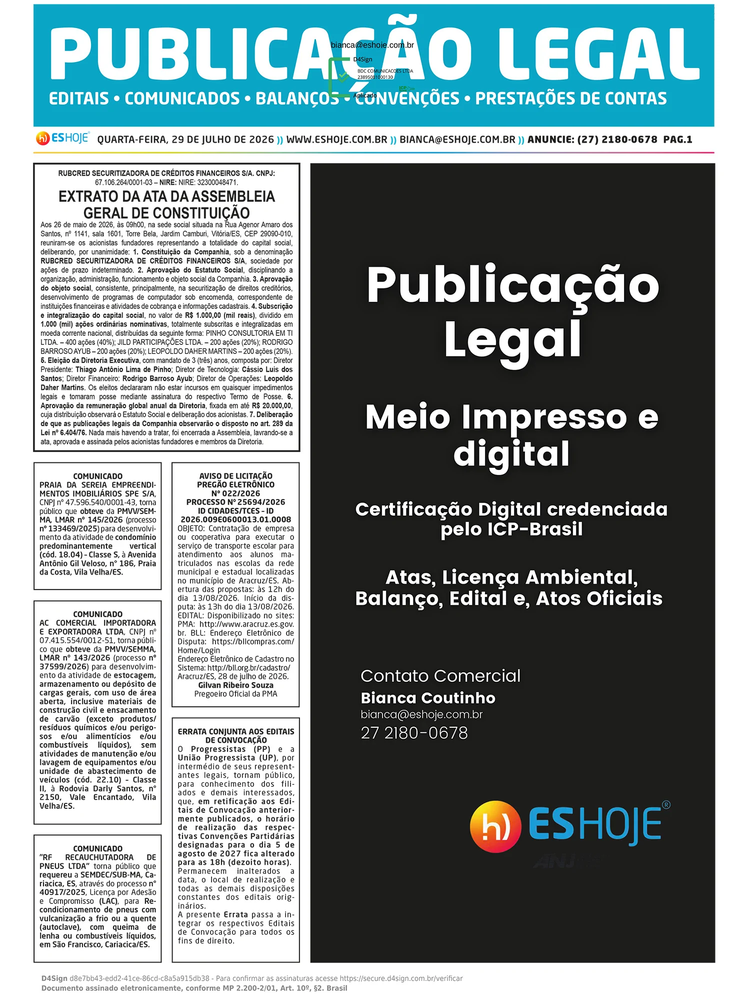 Publicação Legal 29/07/2026