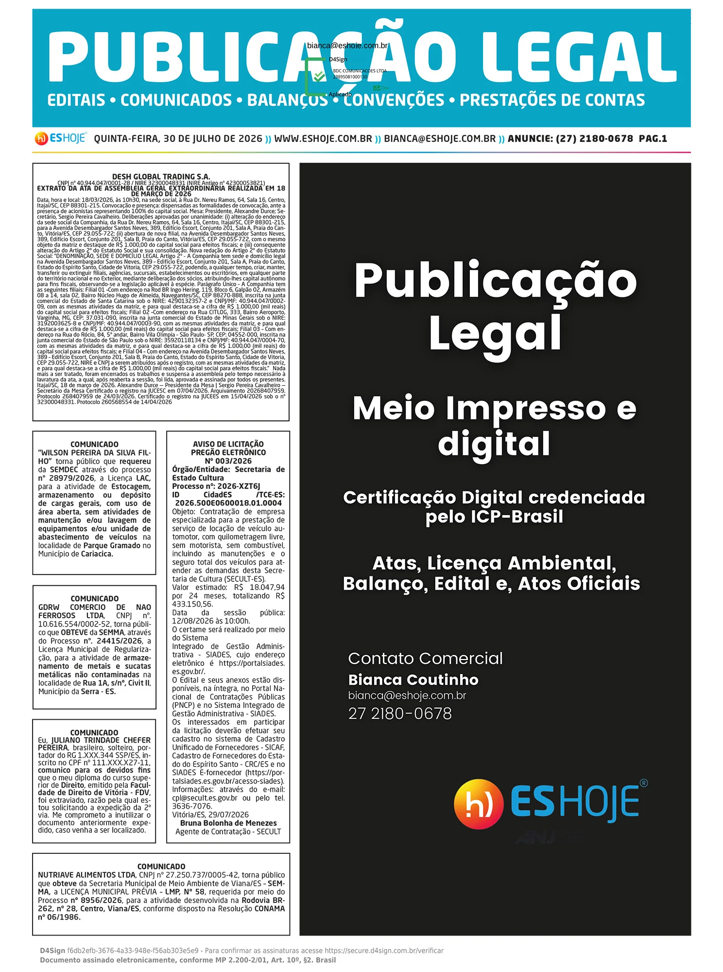Publicação Legal 30/07/2026