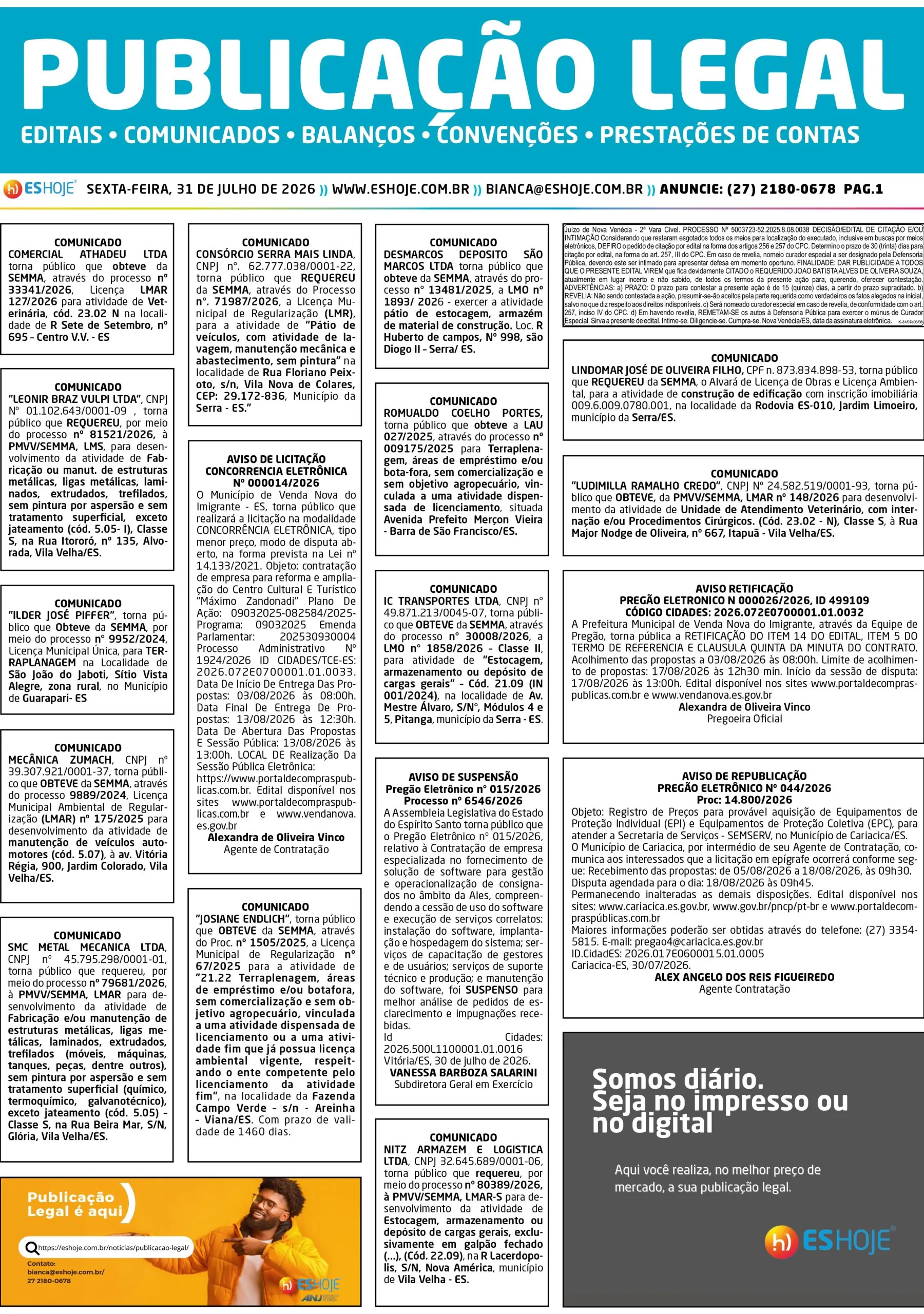 Publicação Legal 31/07/2026