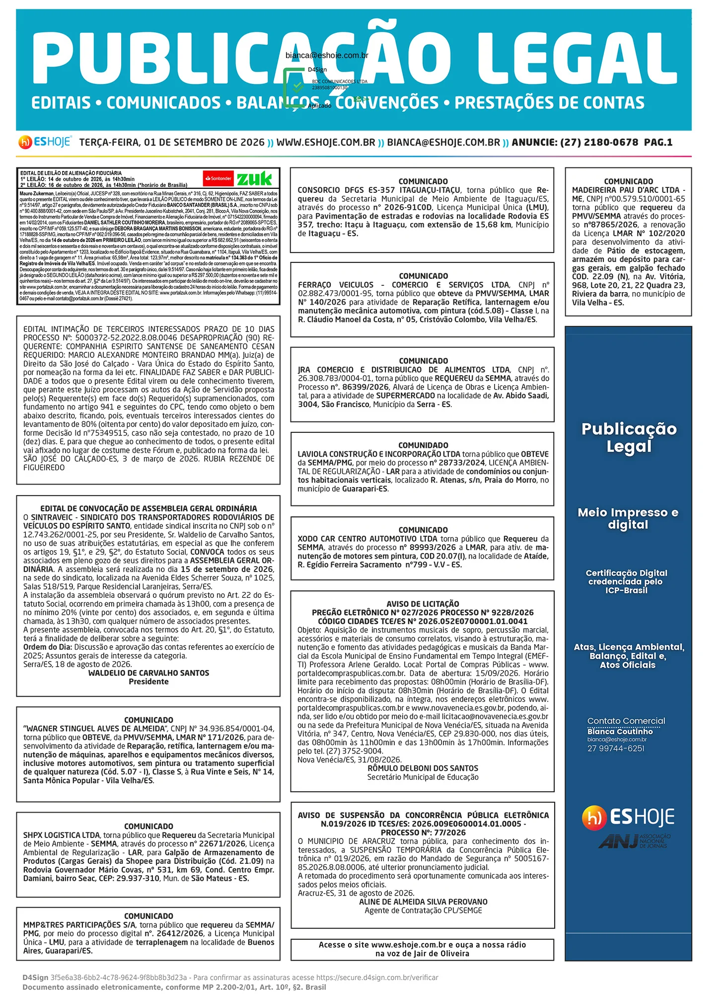 Publicação Legal 01/09/2026