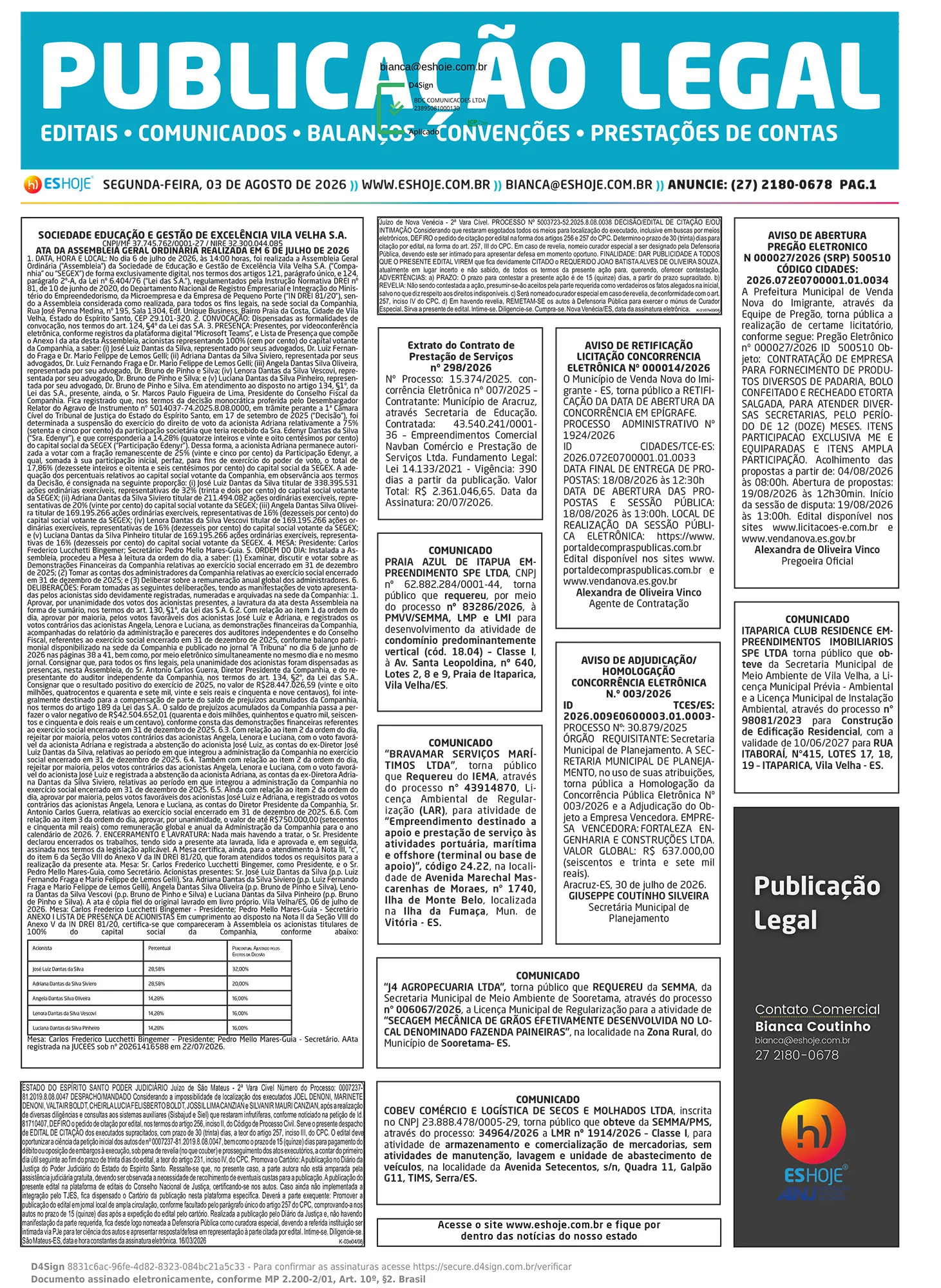 Publicação Legal 03/08/2026