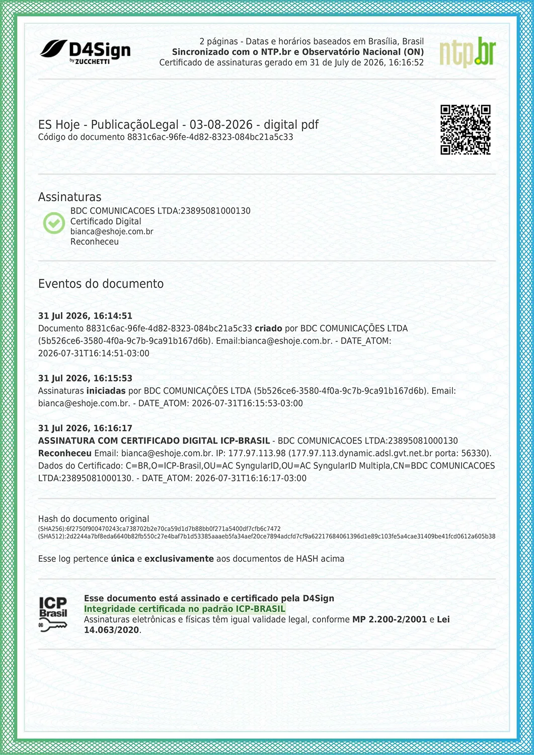 Publicação Legal 03/08/2026