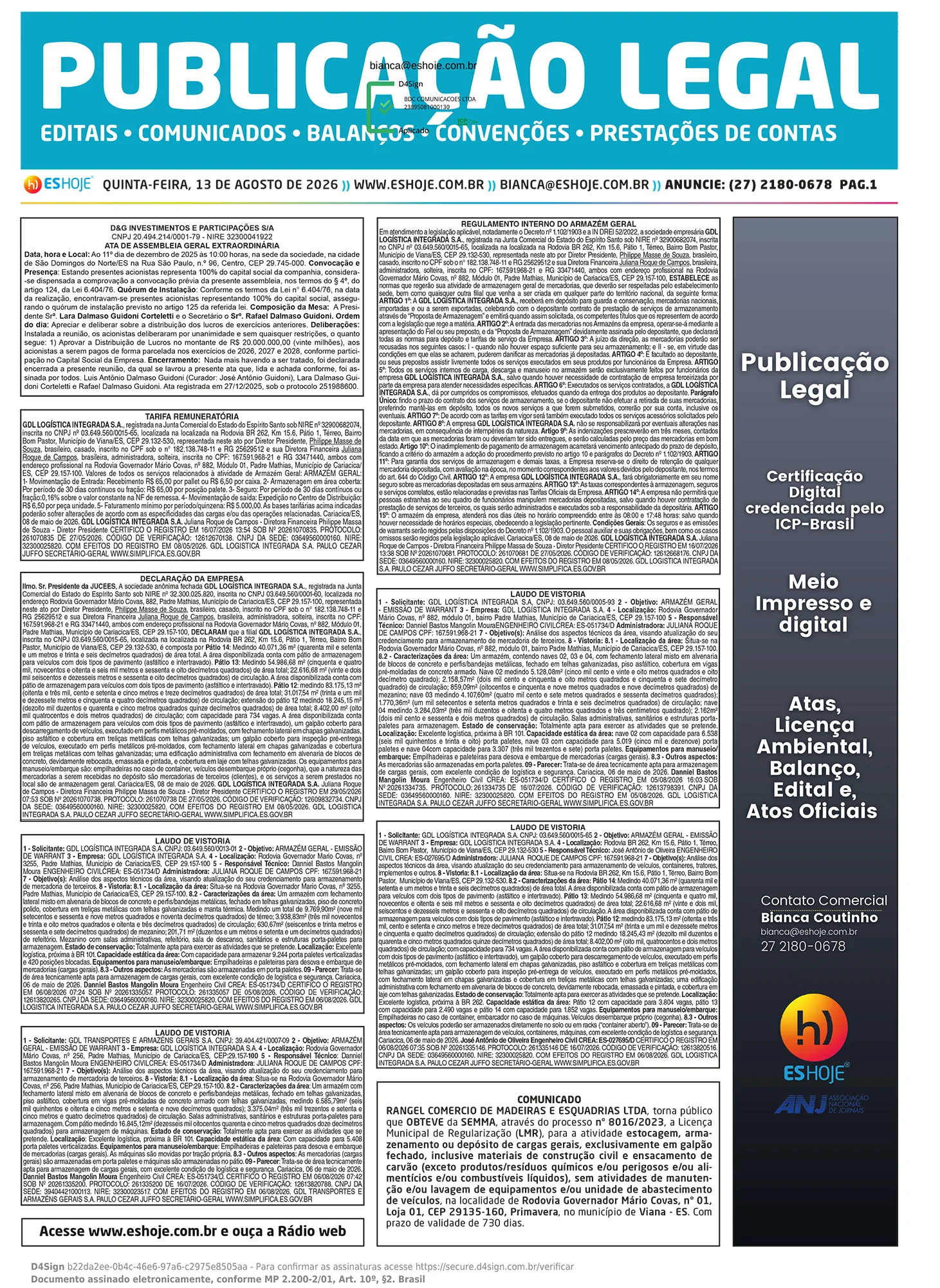 Publicação Legal 13/08/2026