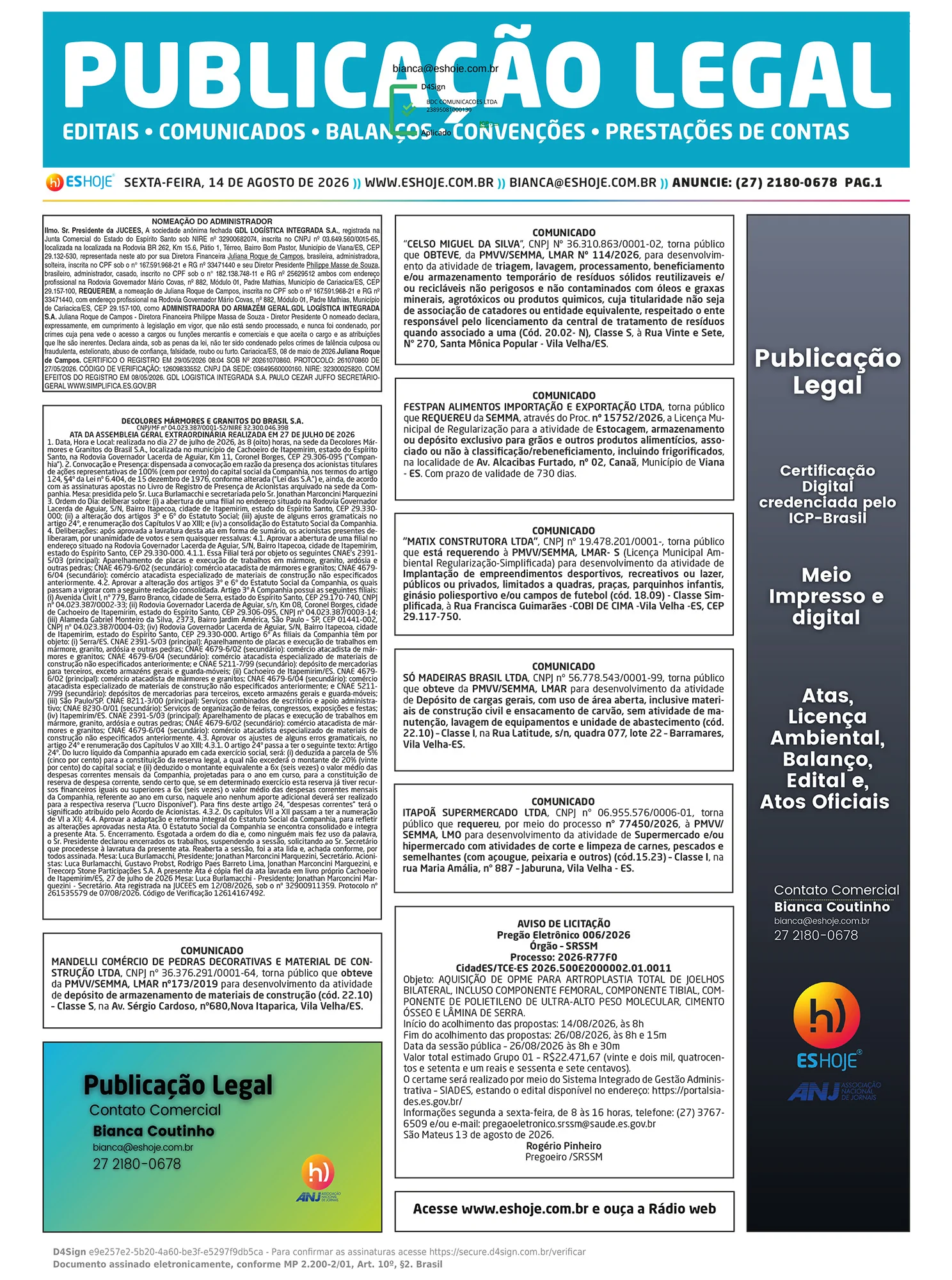 Publicação Legal 14/08/2026