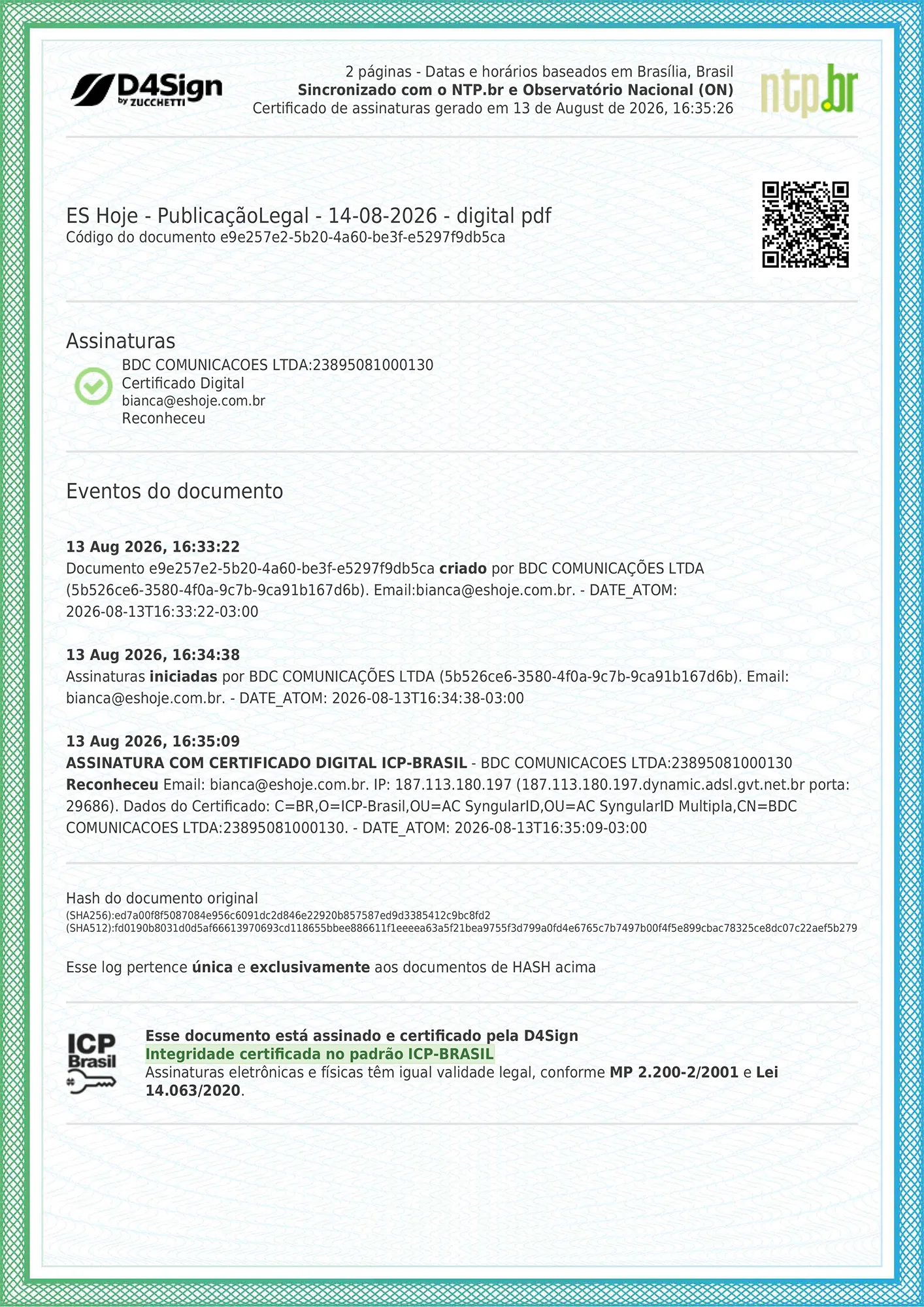 Publicação Legal 14/08/2026