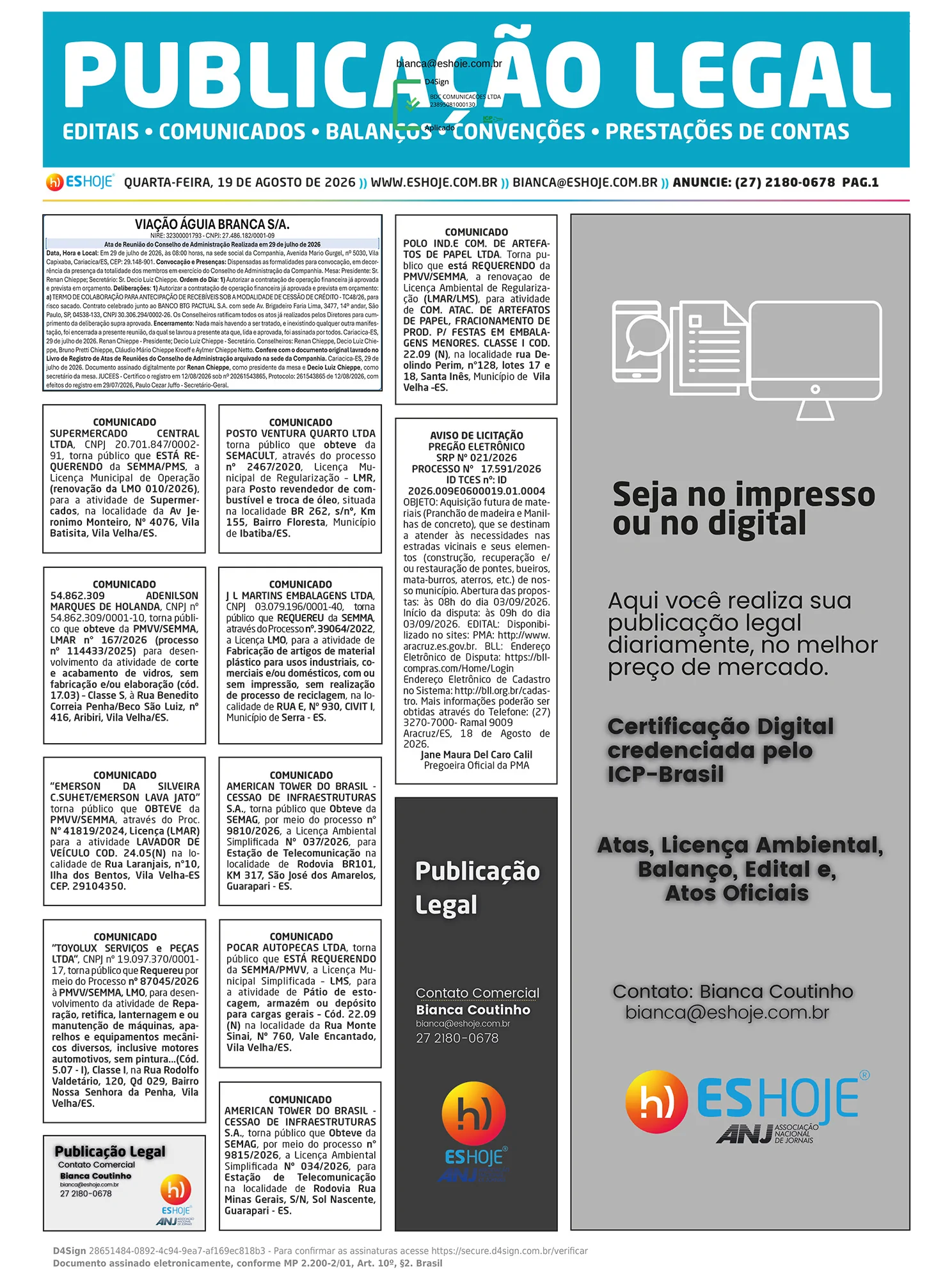 Publicação Legal 19/08/2026