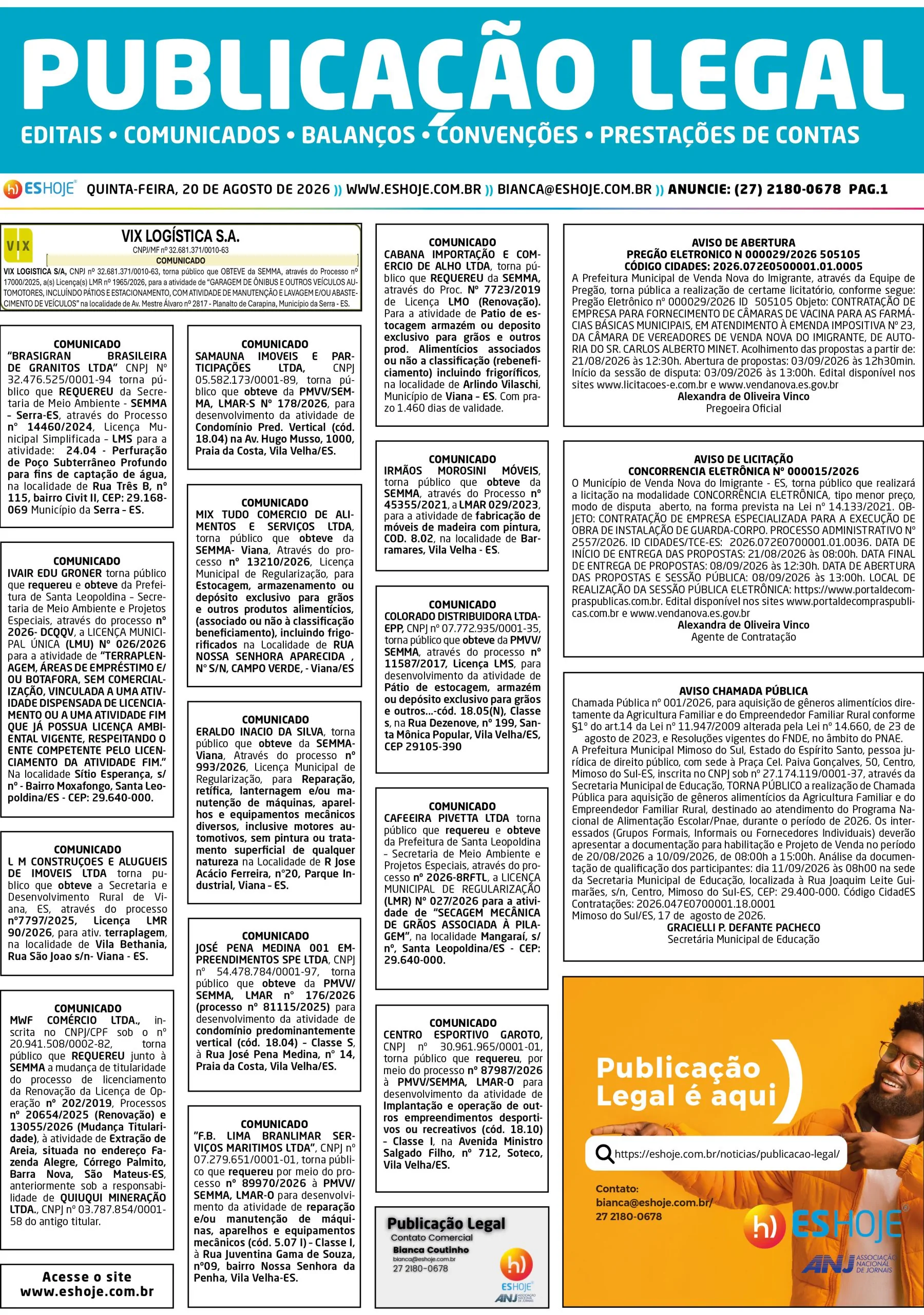 Publicação Legal 20/08/2026