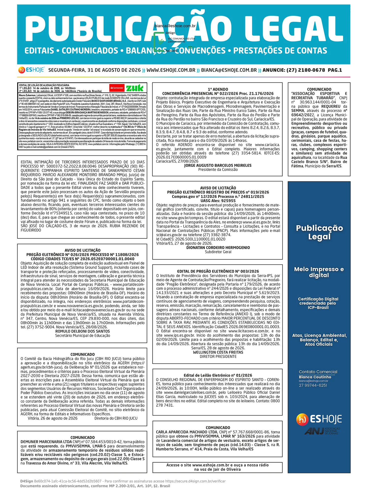 Publicação Legal 31/08/2026