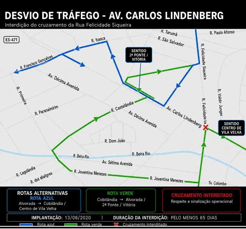 Cruzamento será interditado para obras do Expresso GV em Vila Velha