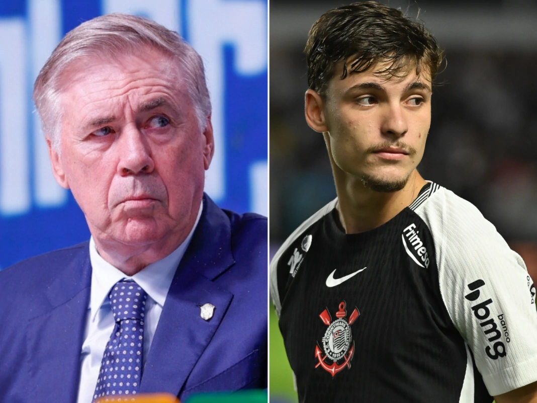 Carlo Ancelotti, técnico da Seleção Brasileira e Breno Bidon, meia do Corinthians