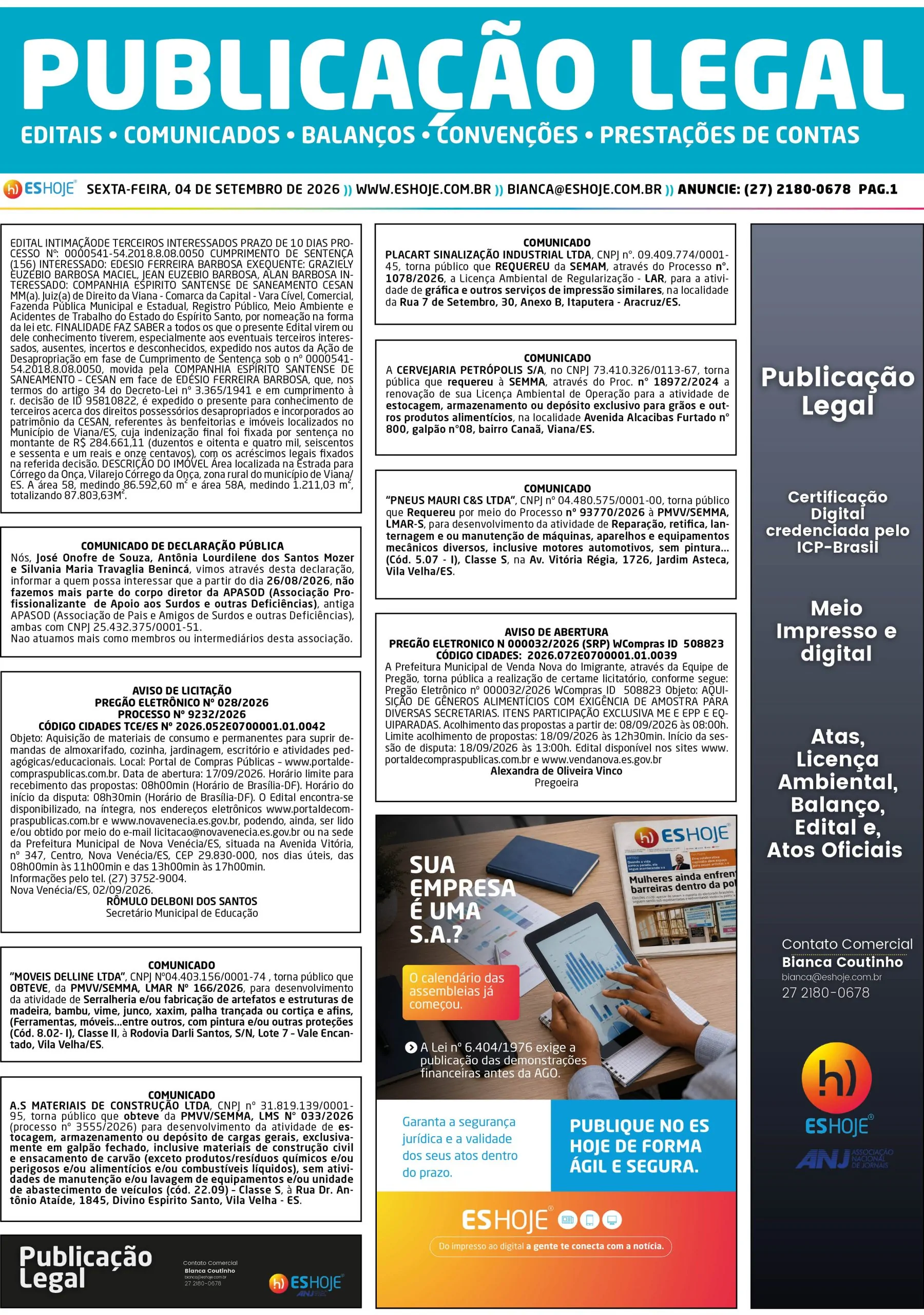 Publicação Legal 04/09/2026