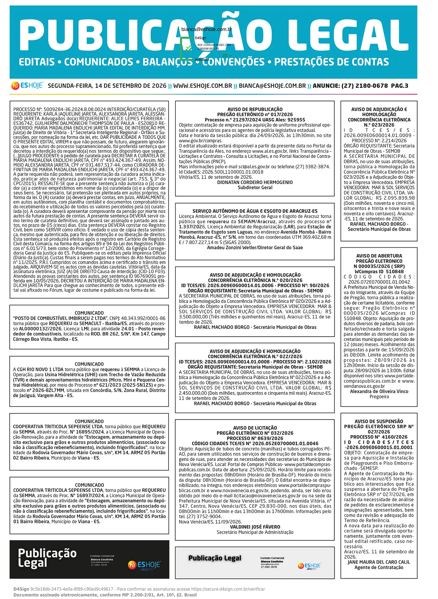 Publicação Legal 14/09/2026
