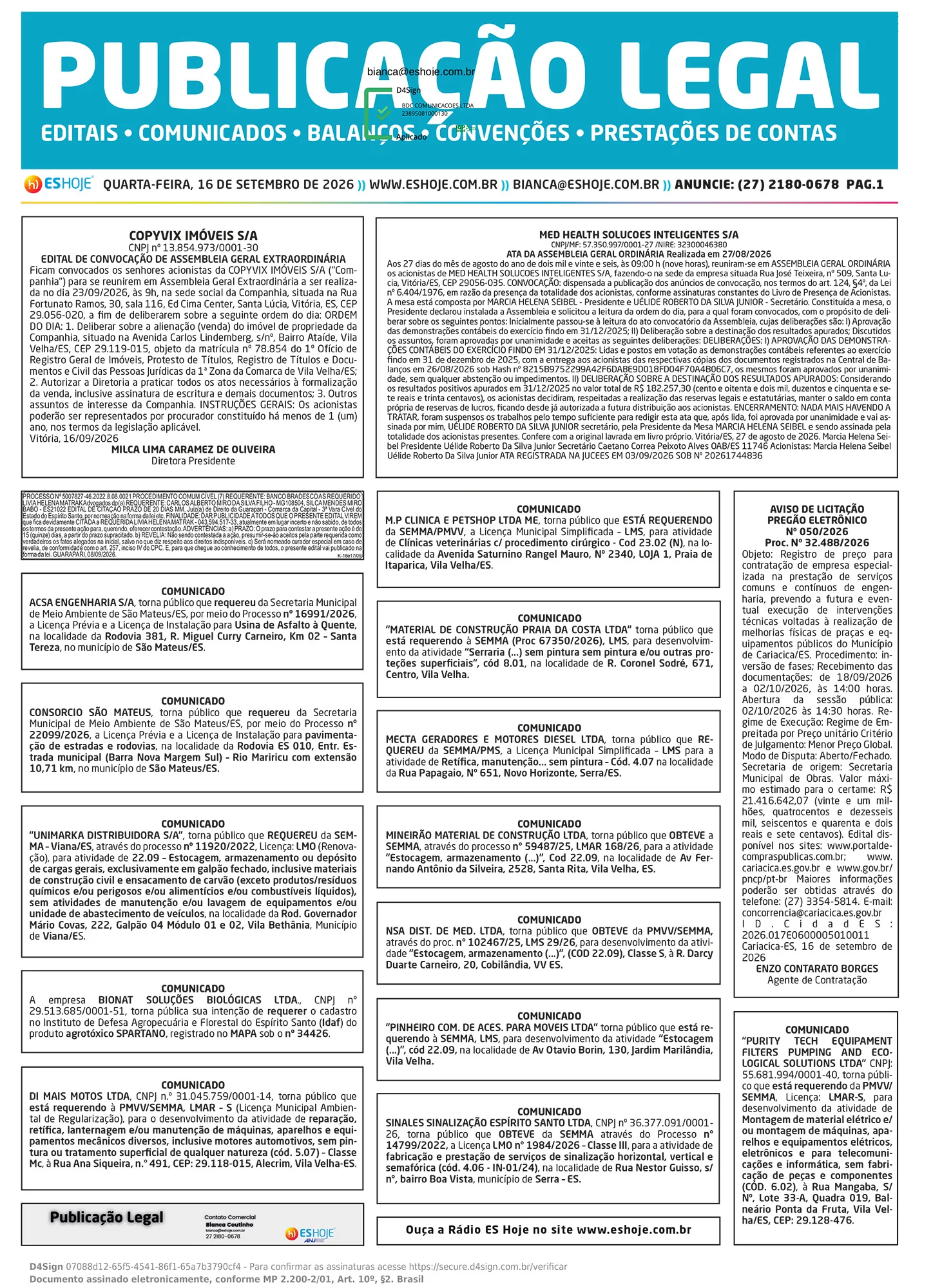 Publicação Legal 16/09/2026