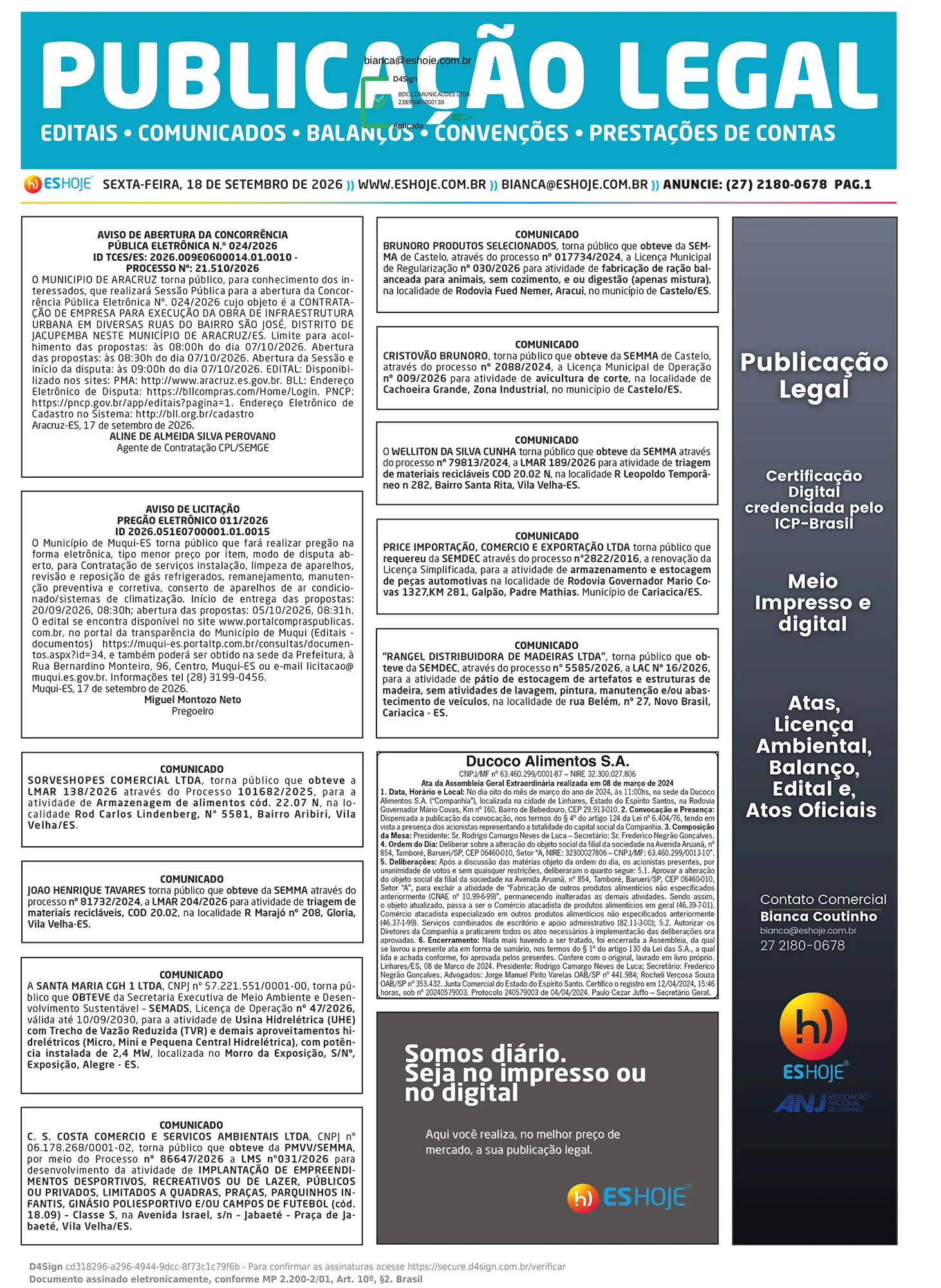 Publicação Legal 18/09/2026