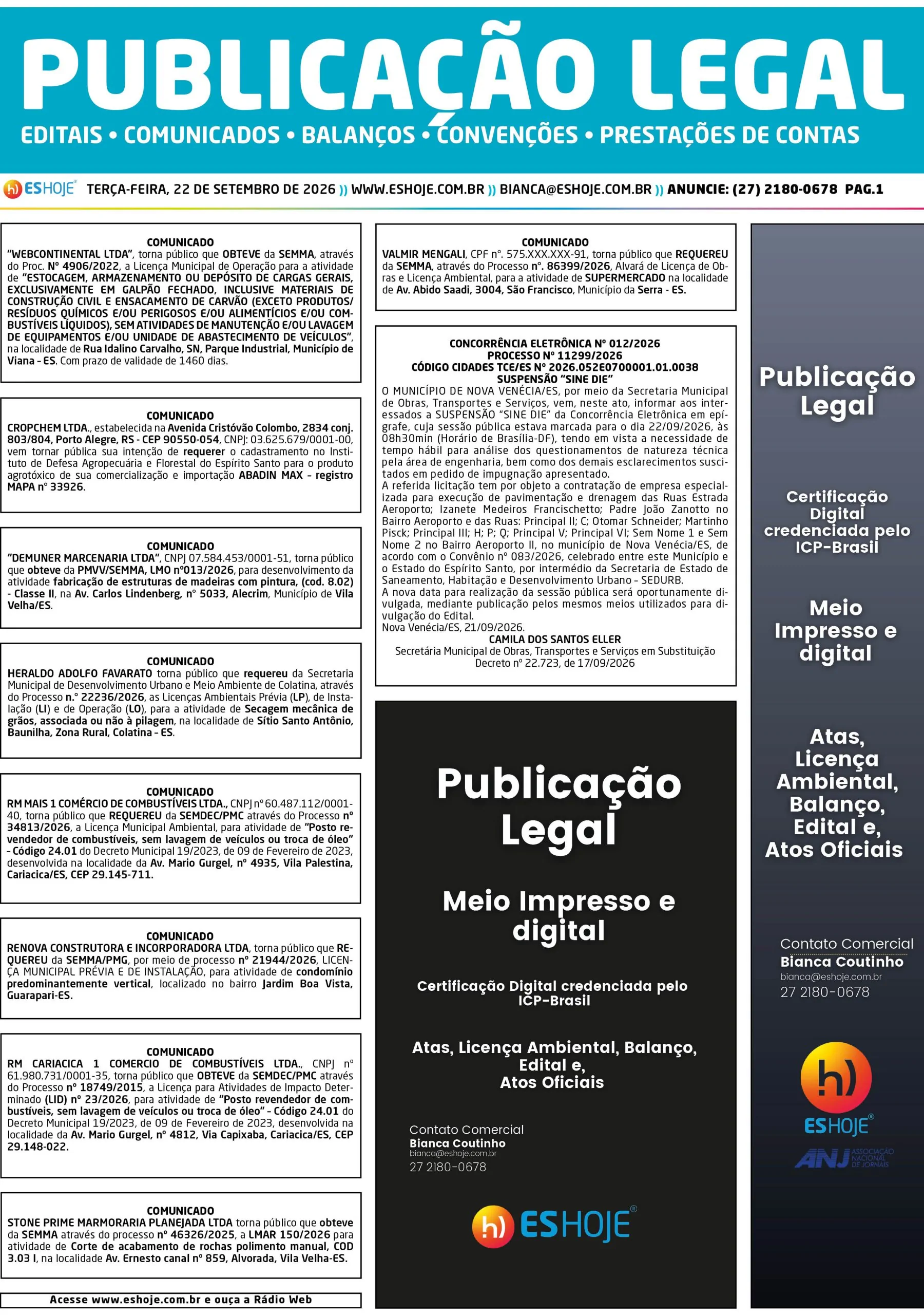 Publicação Legal 22/09/2026