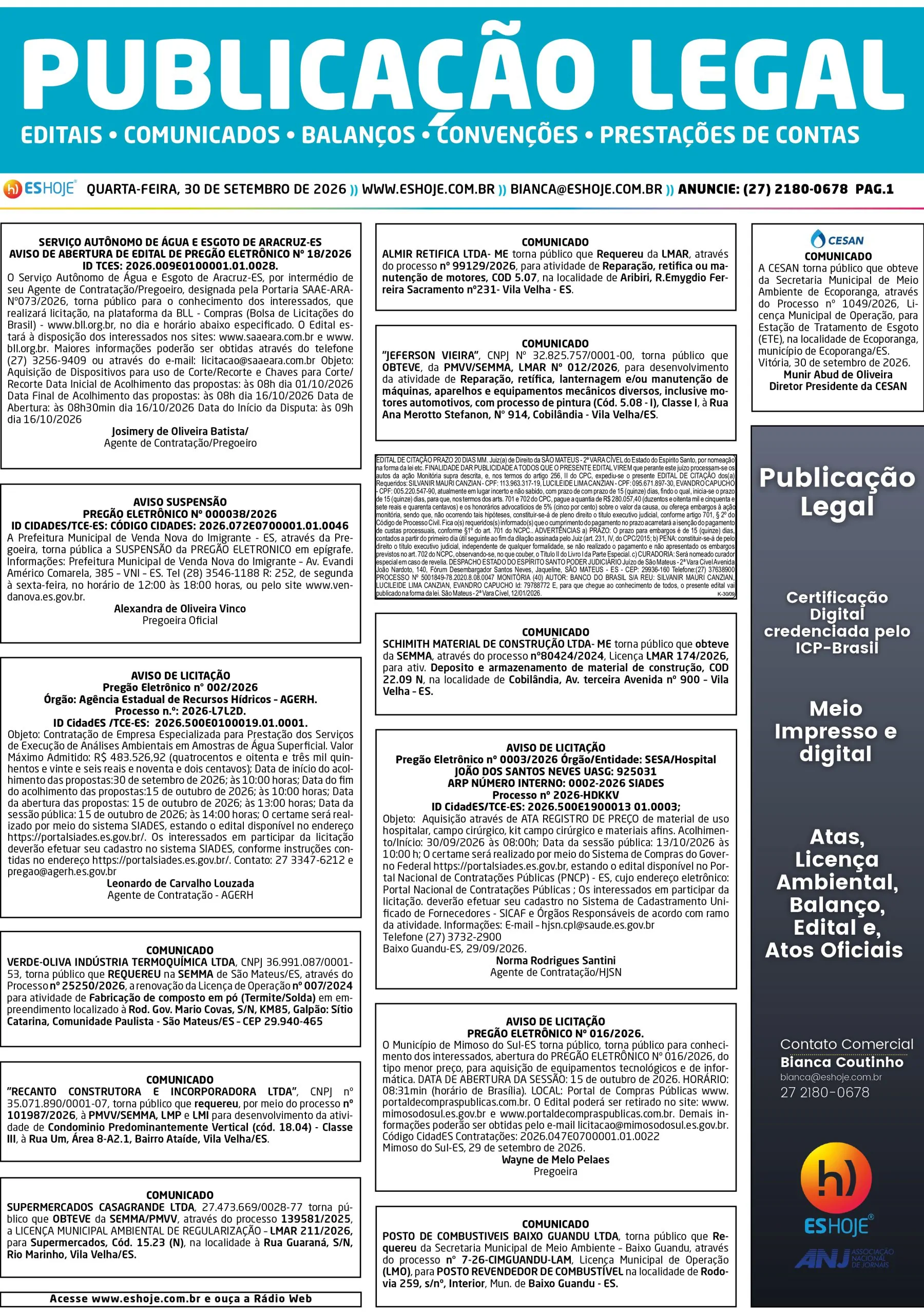 Publicação Legal 30/09/2026