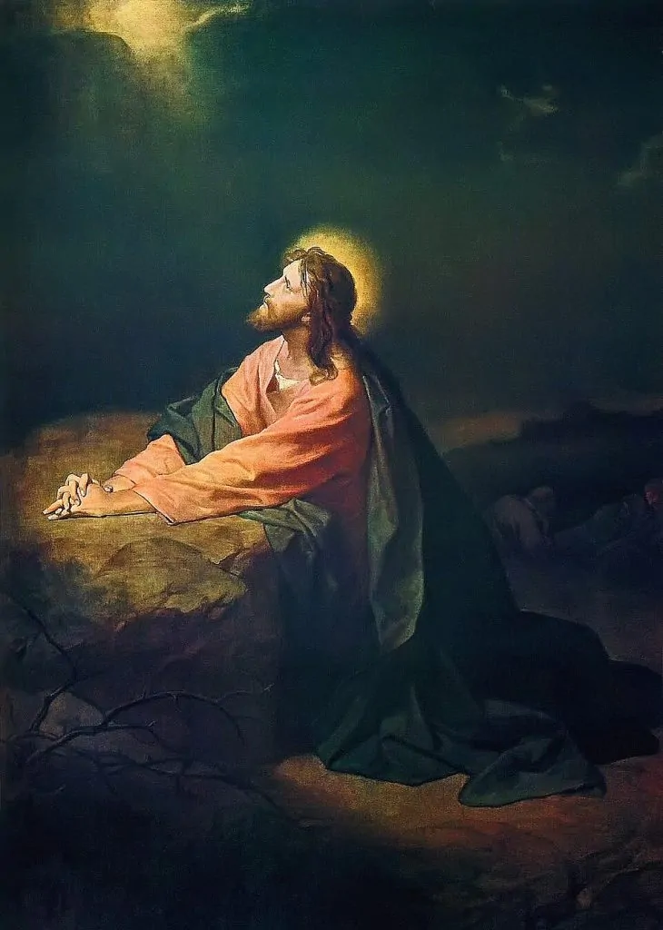 O que a tristeza de Jesus no Getsêmani nos ensina no Setembro Amarelo? Pintura de Jesus ajoelhado em oração no Getsêmani.