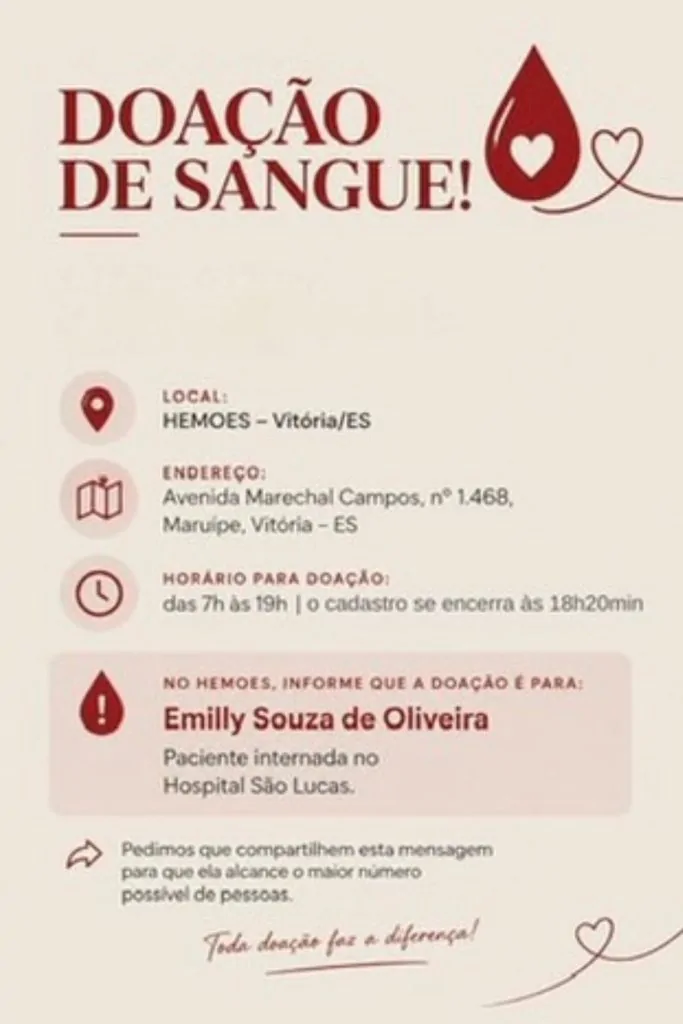 Família pede doação de sangue para jovem atropelada em Vitória