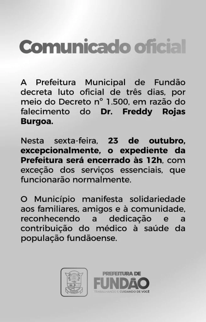 Fundão decreta luto de três dias pela morte de médico em acidente na BR-101