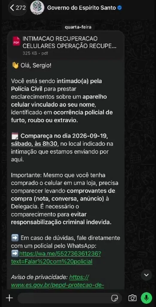 160 pessoas são notificadas para devolver celulares no ES