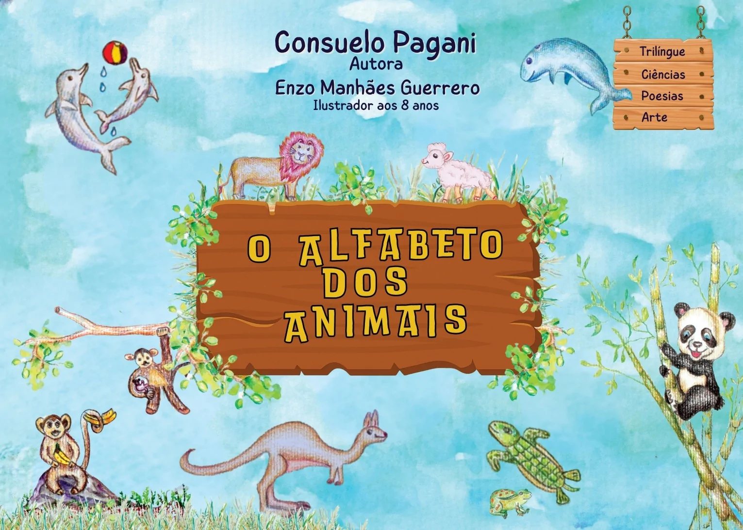 Capa do livro O Alfabeto dos Animais, escrito pela avó e ilustrado pelo neto