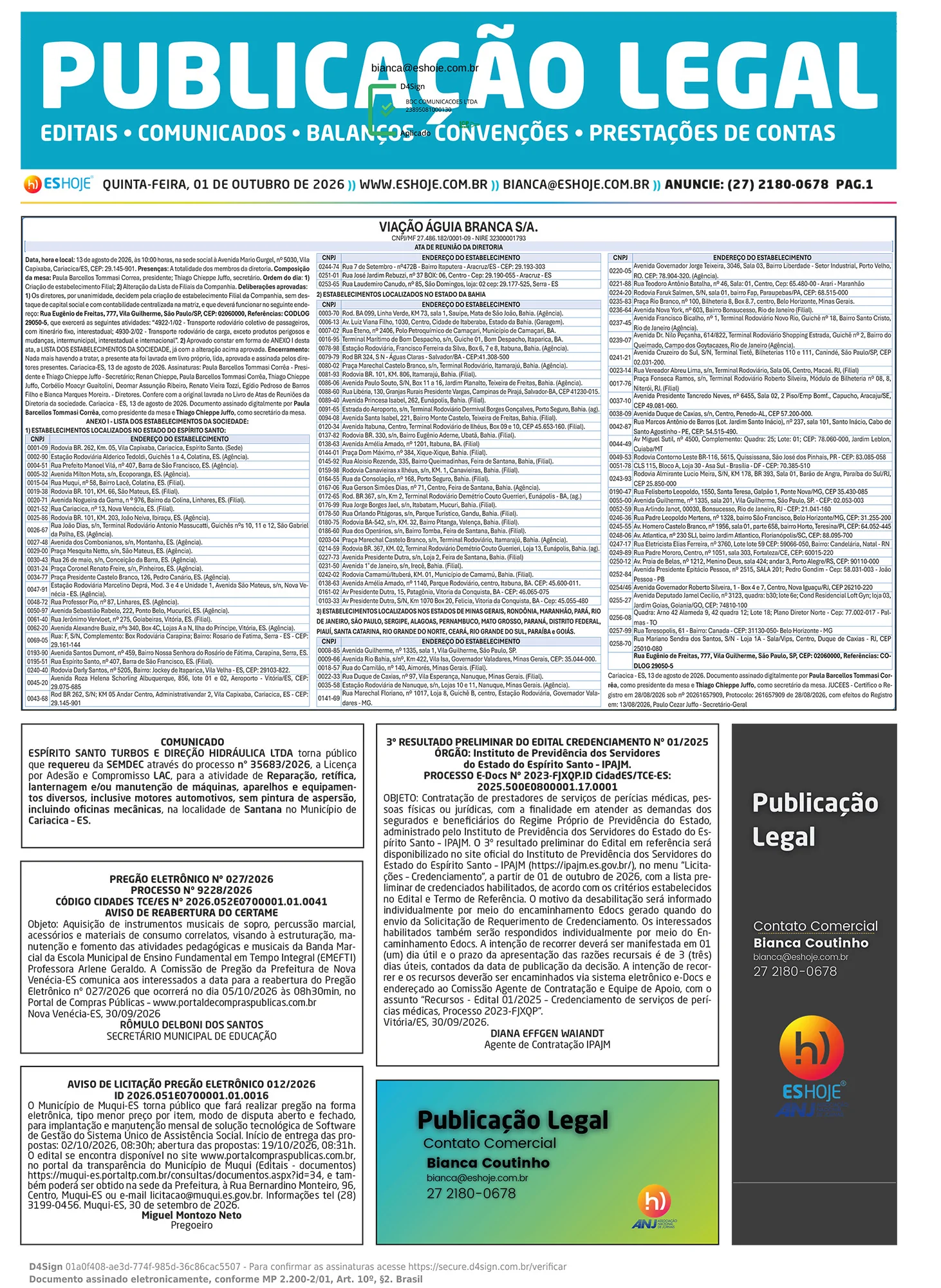 Publicação Legal 01/10/2026