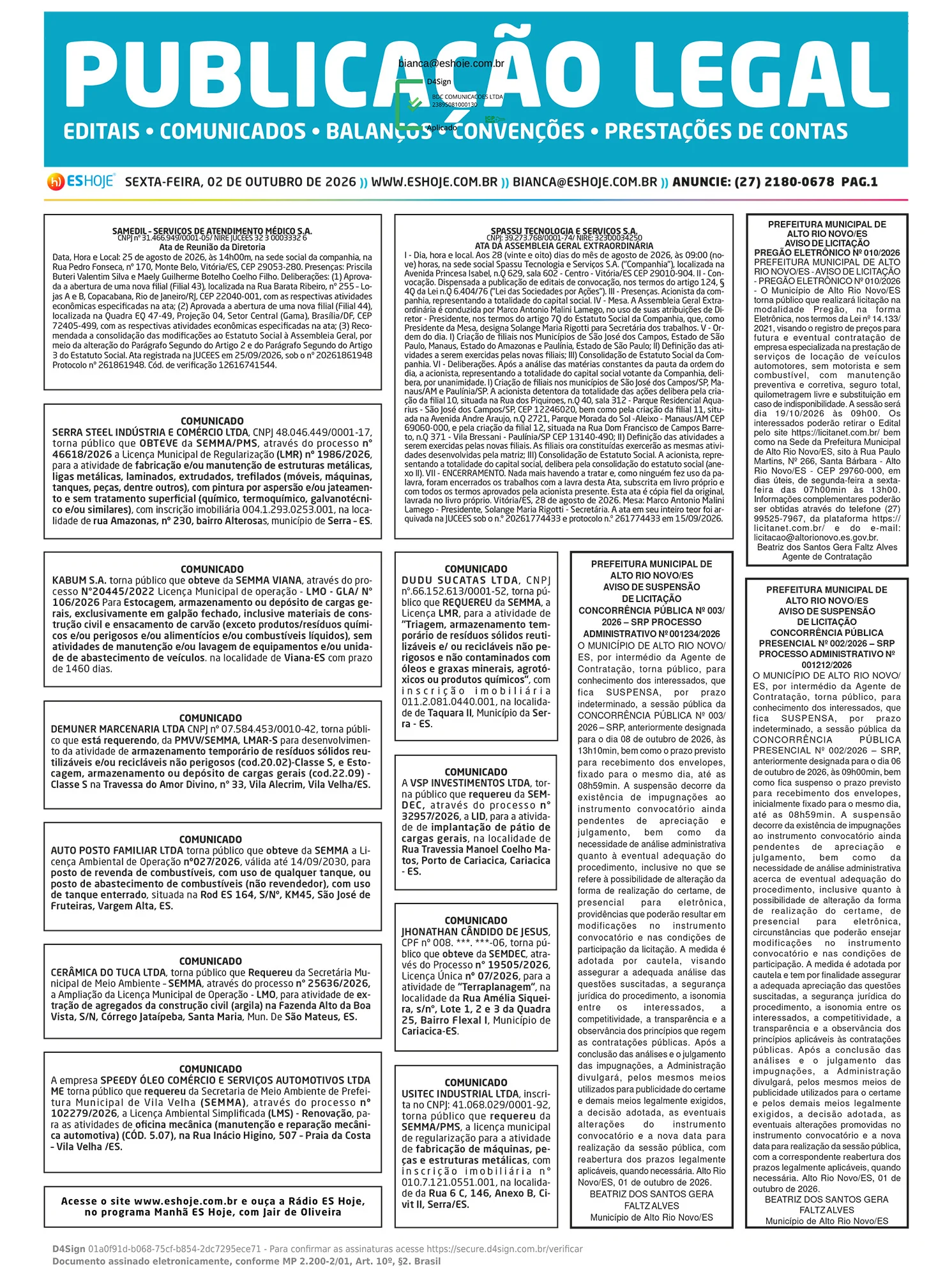 Publicação Legal 02/10/2026