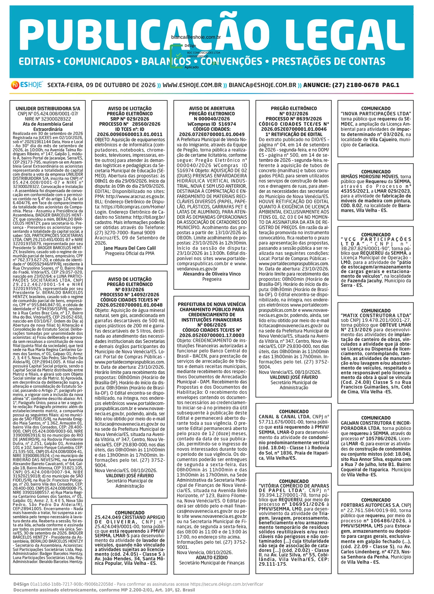 Publicação Legal 09/10/2026