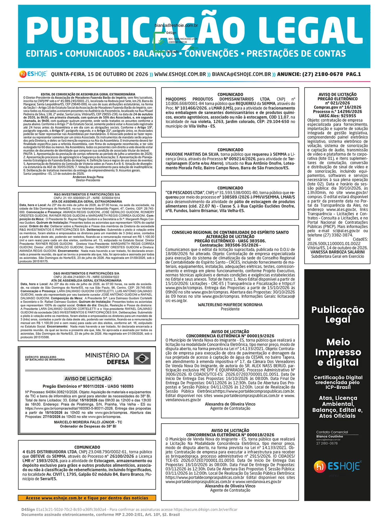 Publicação Legal 15/10/2026