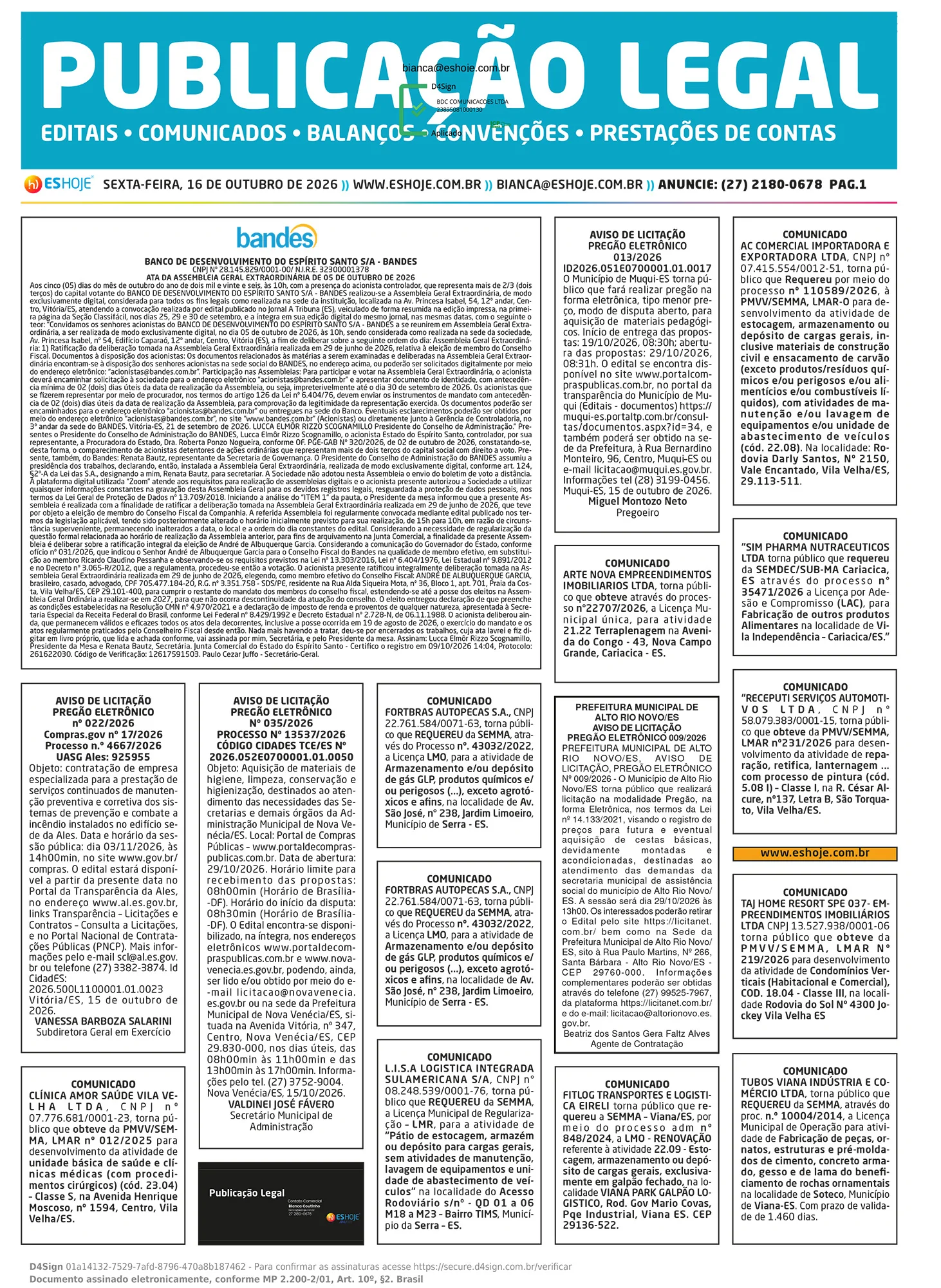 Publicação Legal 16/10/2026