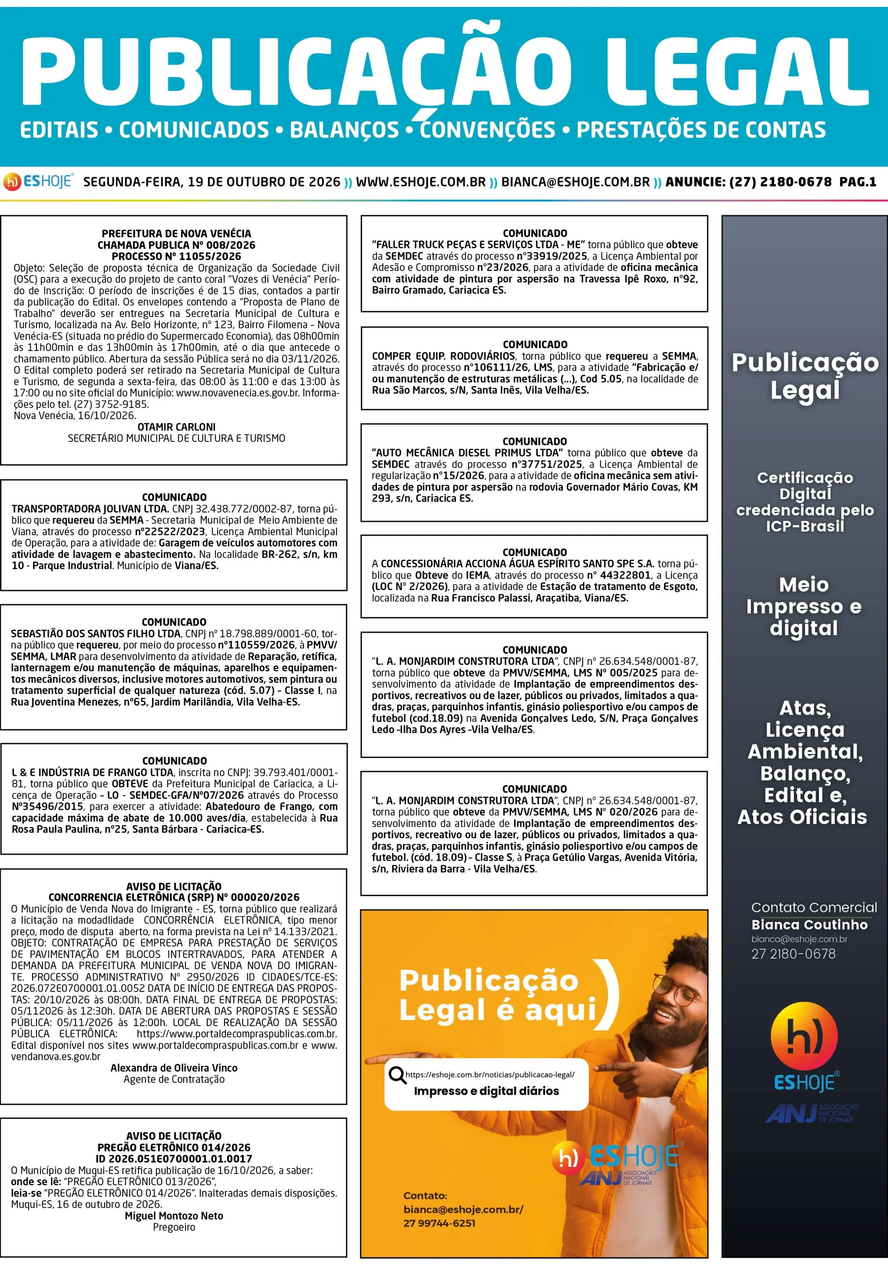 Publicação Legal 19/10/2026