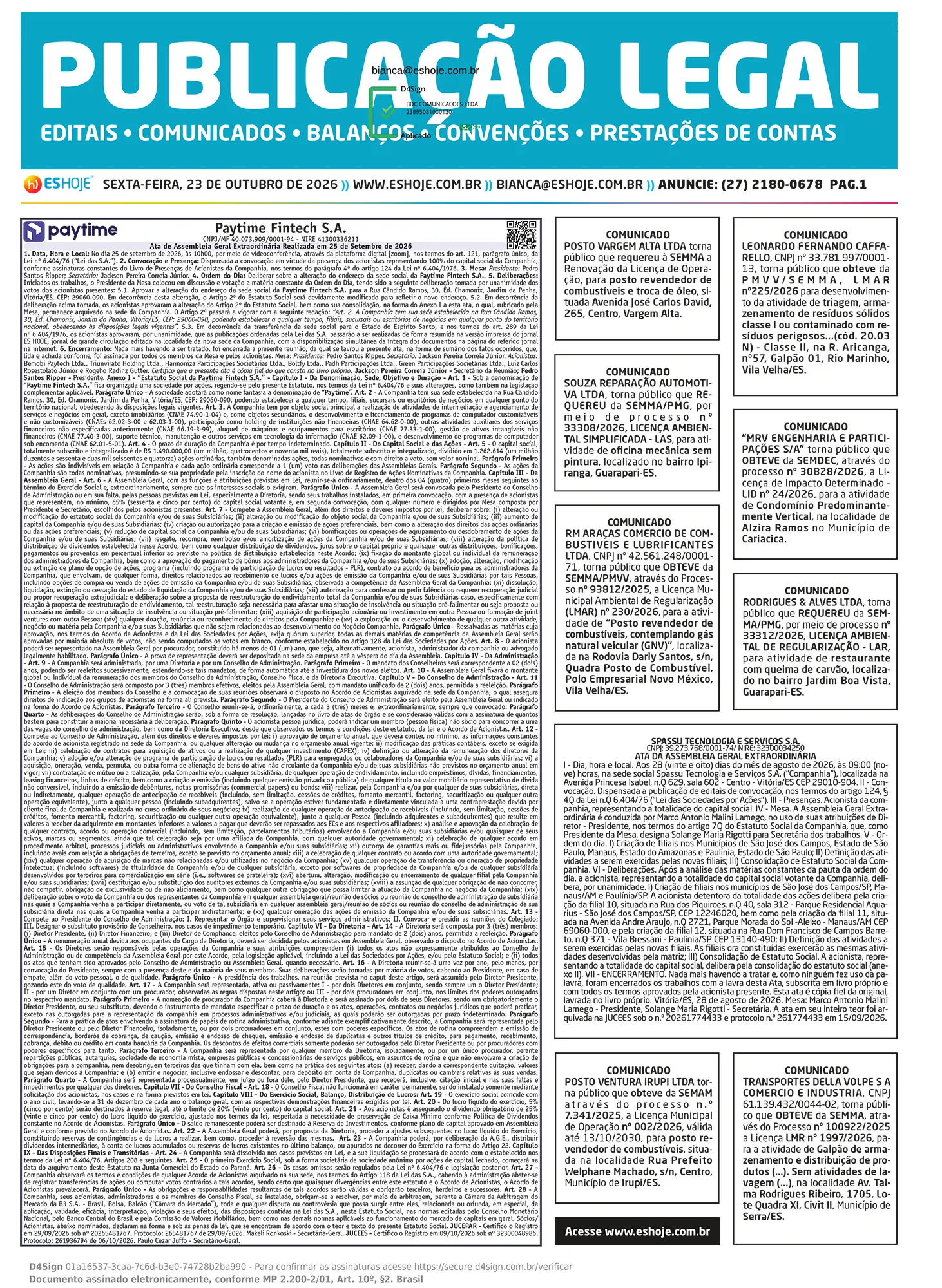 Publicação Legal 23/10/2026
