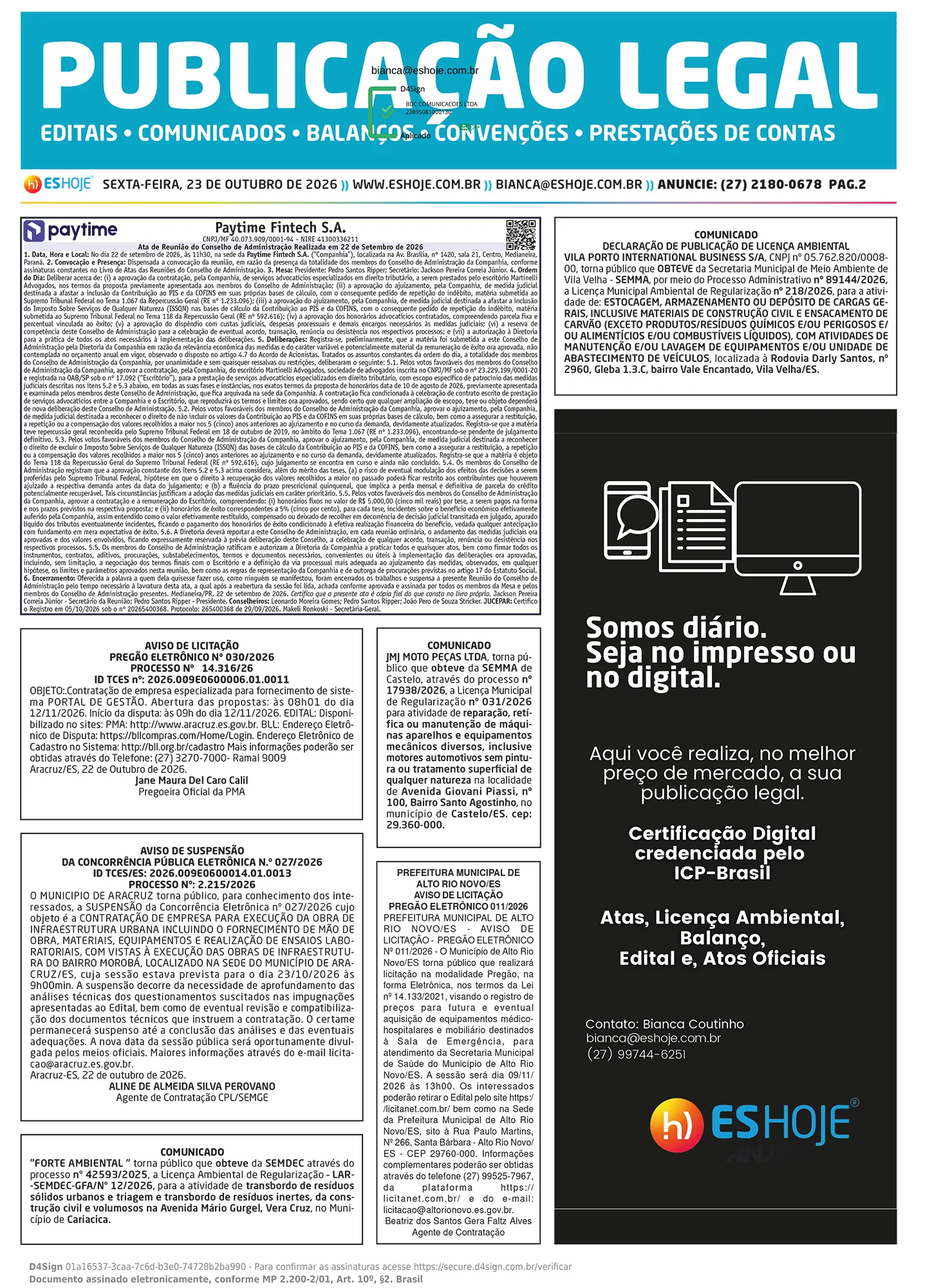 Publicação Legal 23/10/2026