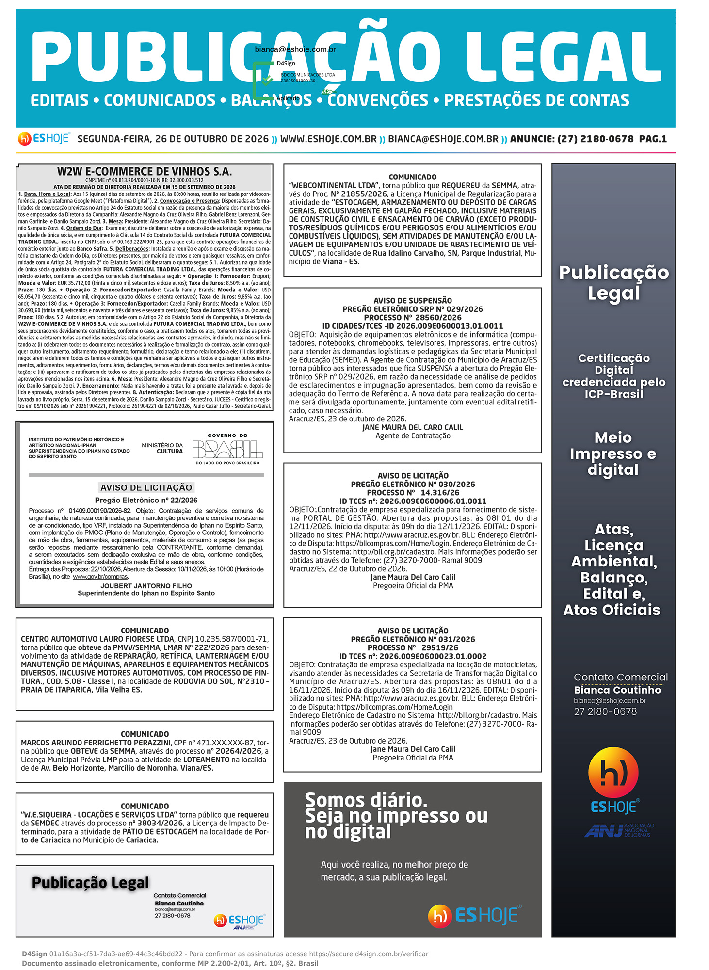Publicação Legal 26/10/2026