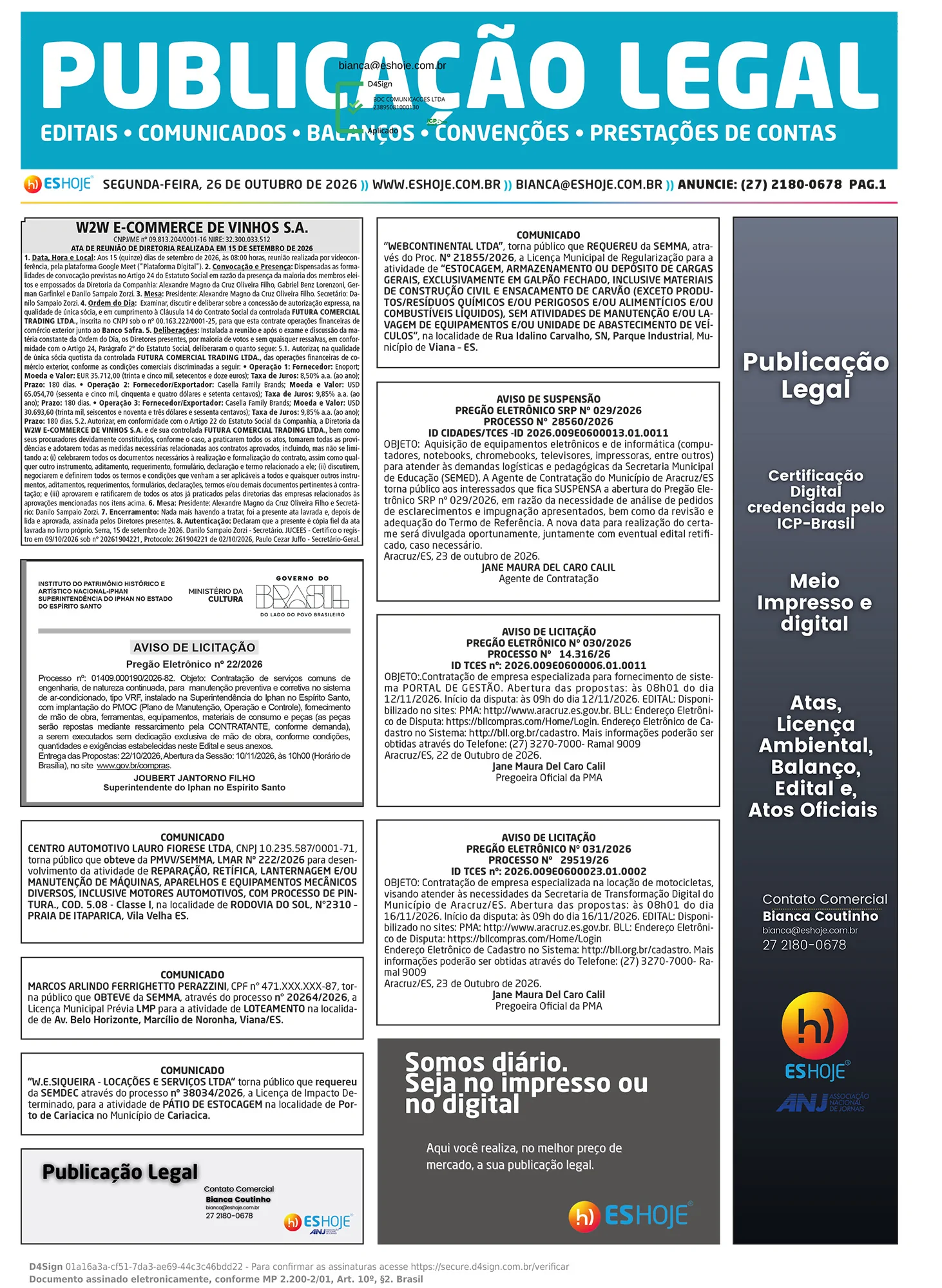 Publicação Legal 26/10/2026
