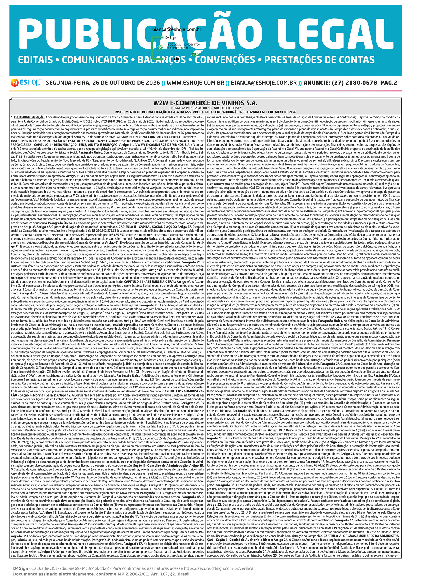 Publicação Legal 26/10/2026