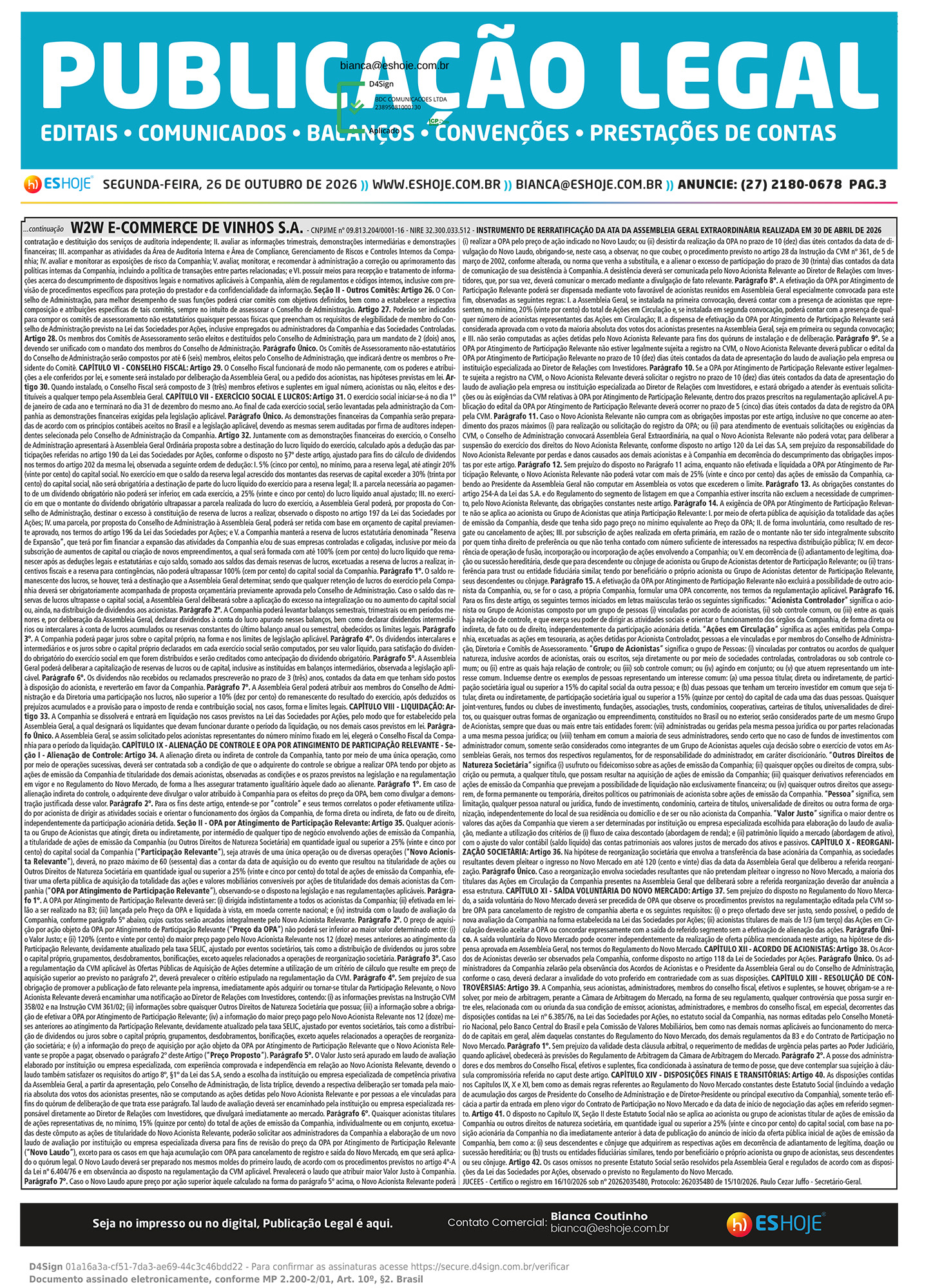 Publicação Legal 26/10/2026