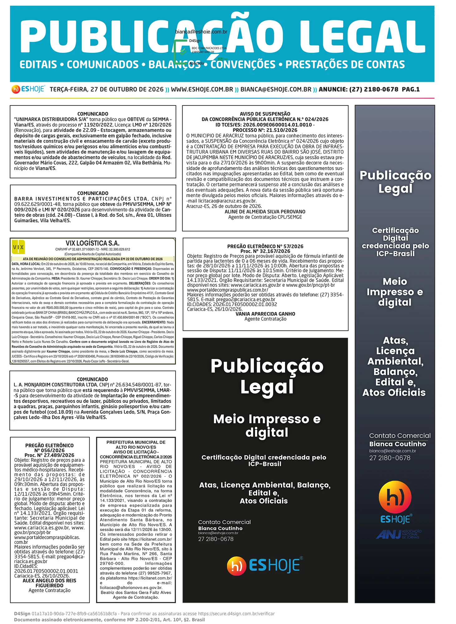 Publicação Legal 27/10/2026