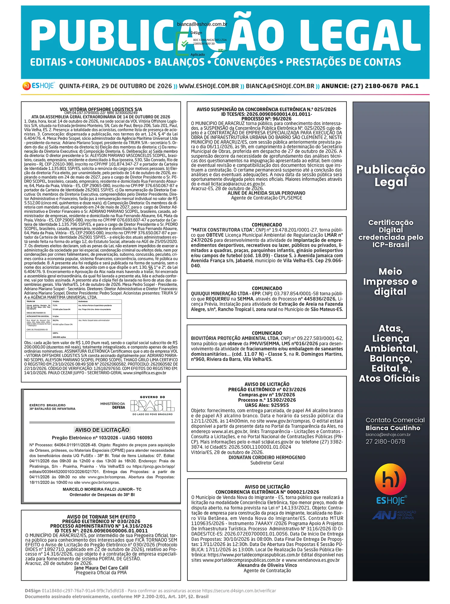 Publicação Legal 29/10/2026