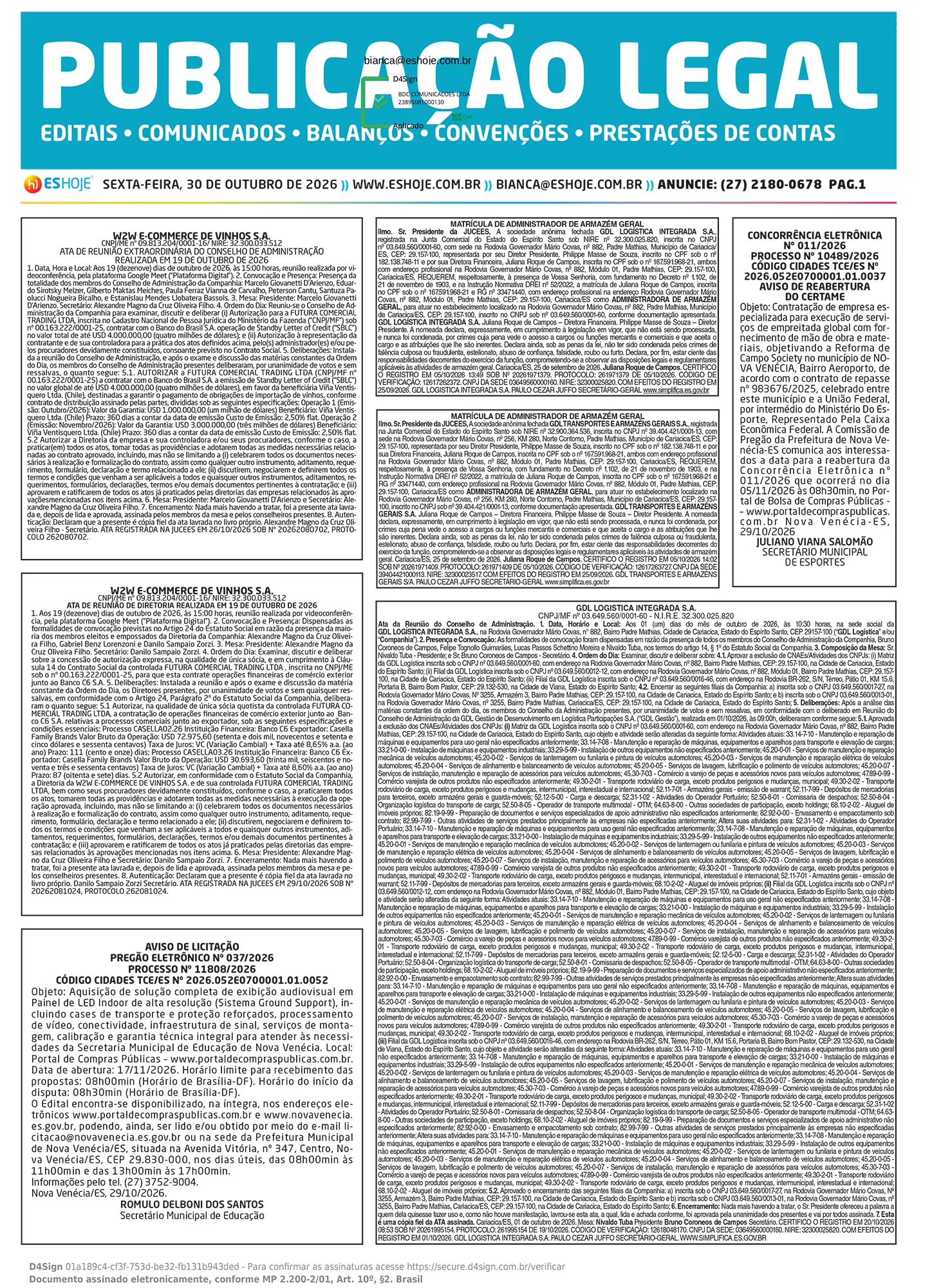Publicação Legal 30/10/2026